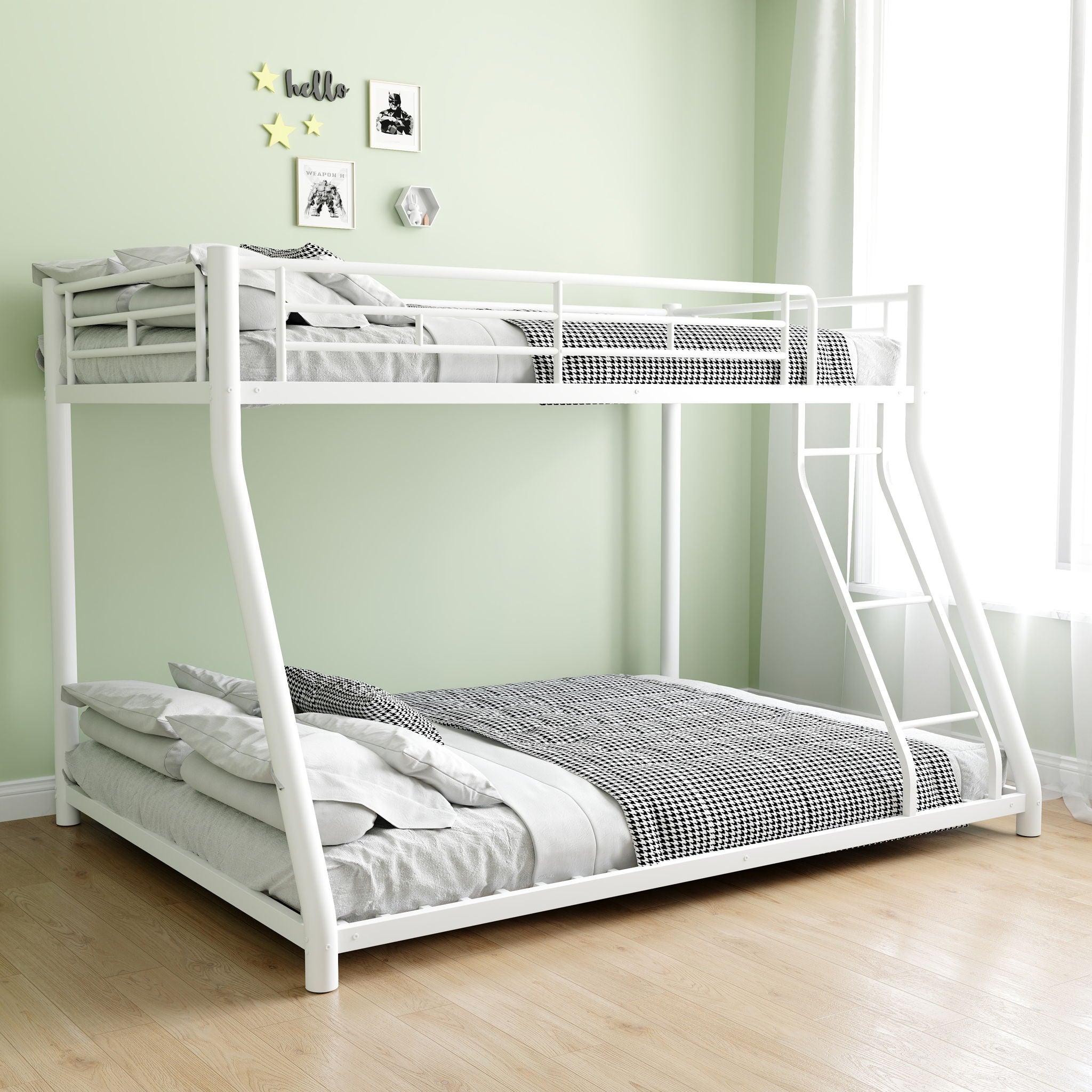 Bunk Bed Frame With Ladder And Guardrail, Heavy Duty Noise Free Design Metal Construction