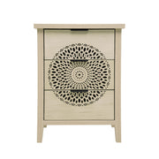 Hollow Carved 3 Drawer Cabinet Dresser Storage Chest With Metal Handles For Living Room Bedroom - Natural