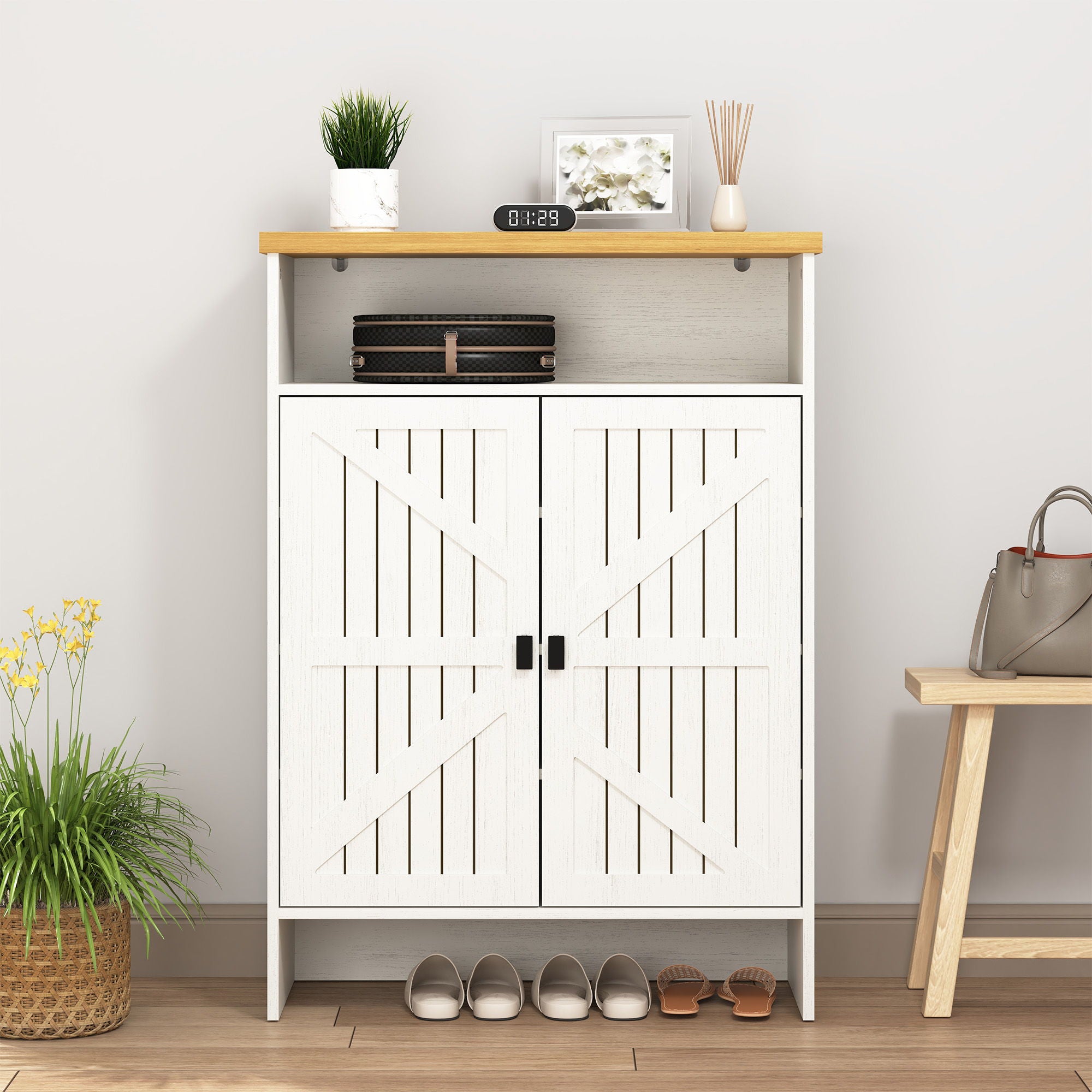 Modern Minimalist Shoe Cabinet With Sliding Door Design - White