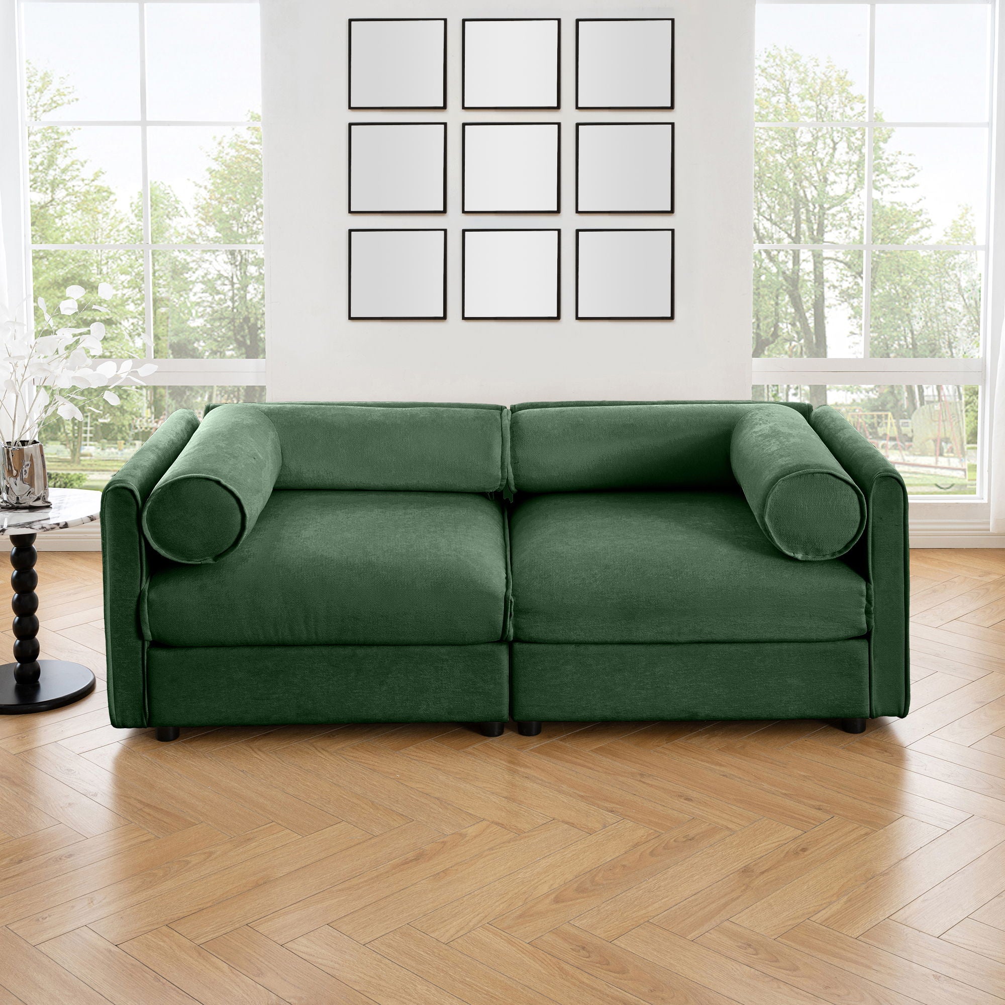 Stylish Chenille Sofa With Storage Seat And Cylindrical Backrest