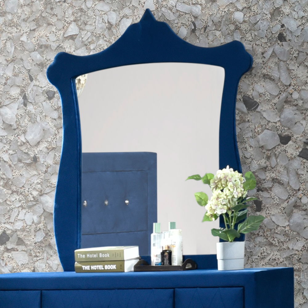 ACME Mirror NOT Beveled Edge (Inner: 31" x 34"H x 4mm Thick) • Wooden Padded Frame • Shape: Rectangular Arched • Orientation: Portrait | Meri Furniture