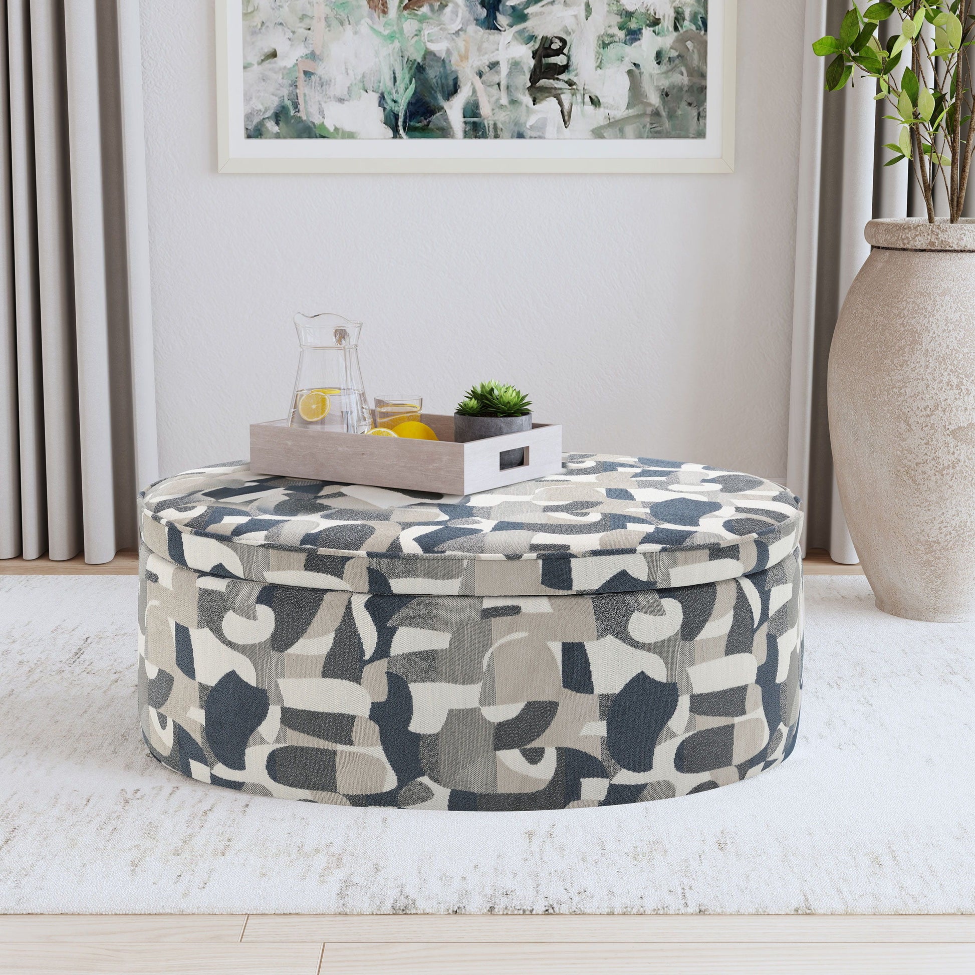 Coaster Fine Furniture Tomkins - Oval Upholstered Storage Ottoman - Indigo Blue | Meri Furniture