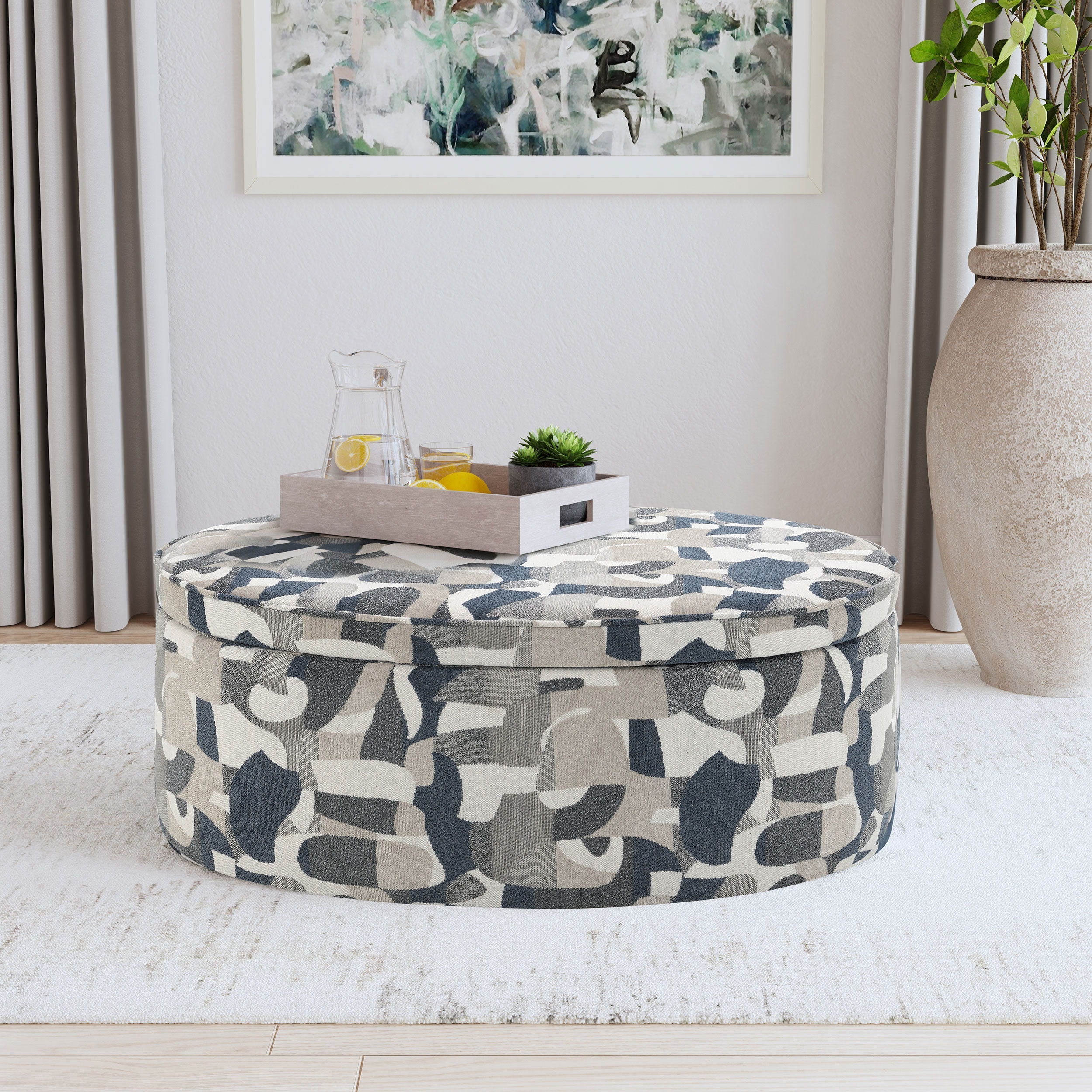 Coaster Fine Furniture Tomkins - Oval Upholstered Storage Ottoman - Indigo Blue | Meri Furniture
