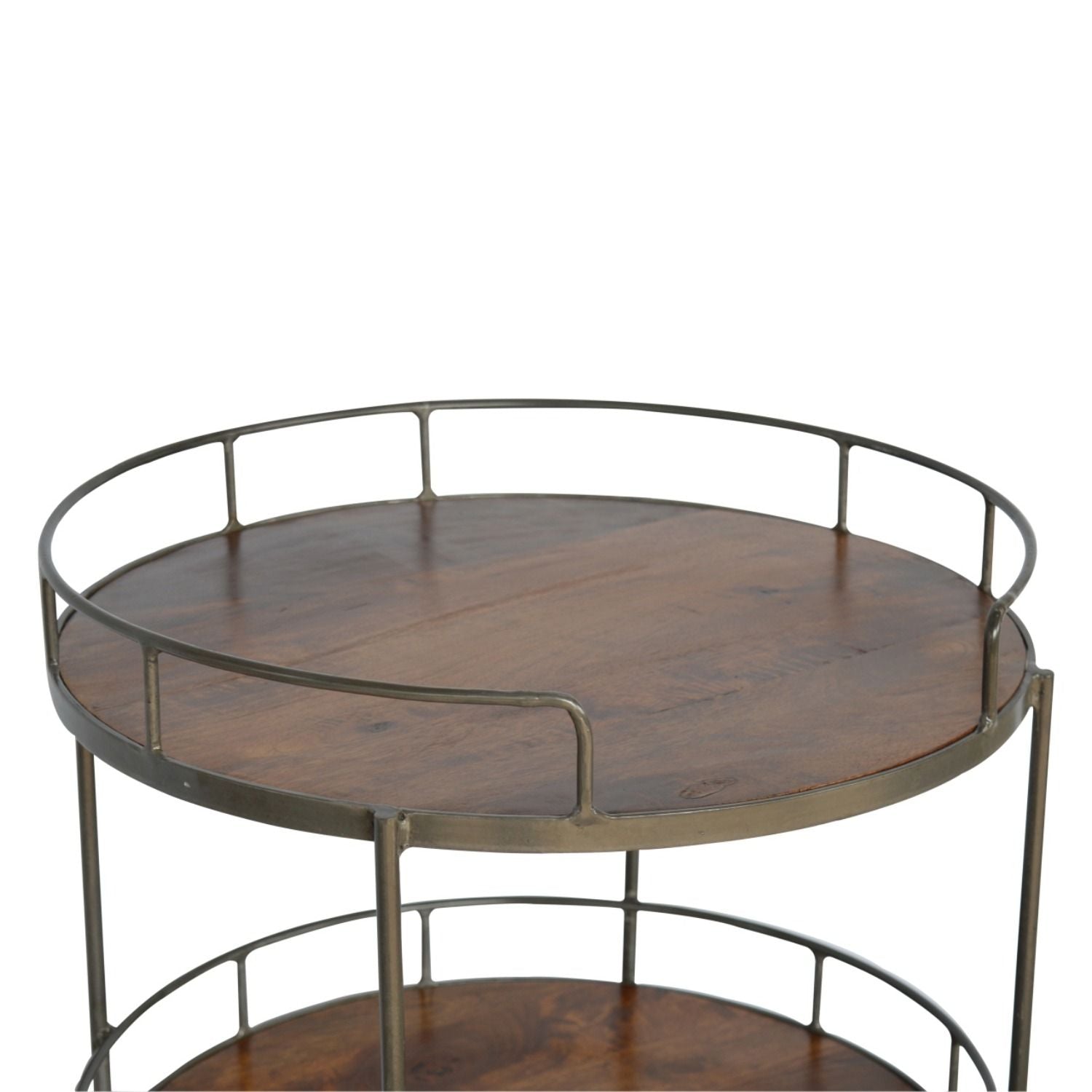 Industrial Round Butler Tray Table - Chestnut