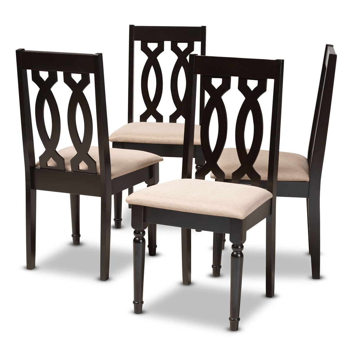 Cherese Modern and Contemporary Sand Fabric Upholstered Espresso Brown Finished Wood Dining Chair Set of 4