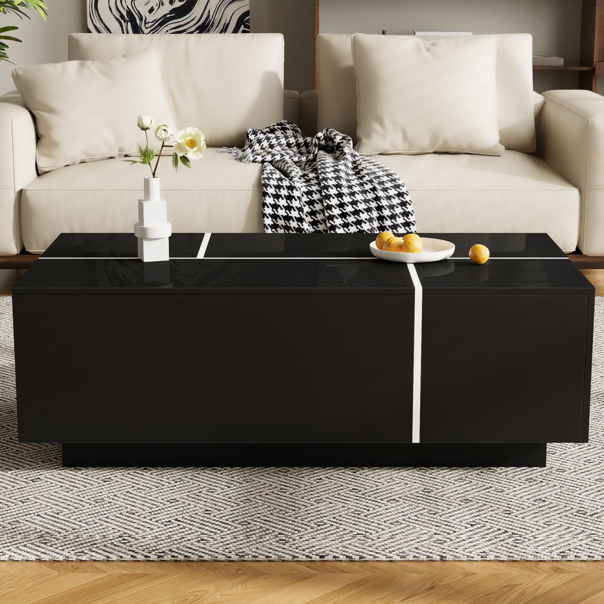 Extendable Coffee Table With 2 Hidden Storage Space And 2 Drawers For Living Room