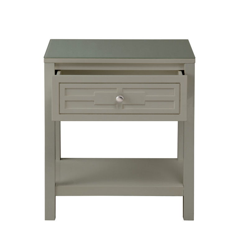 Dylan 23"W Taupe Wooden End Side Table Nightstand with Glass Top and Drawer