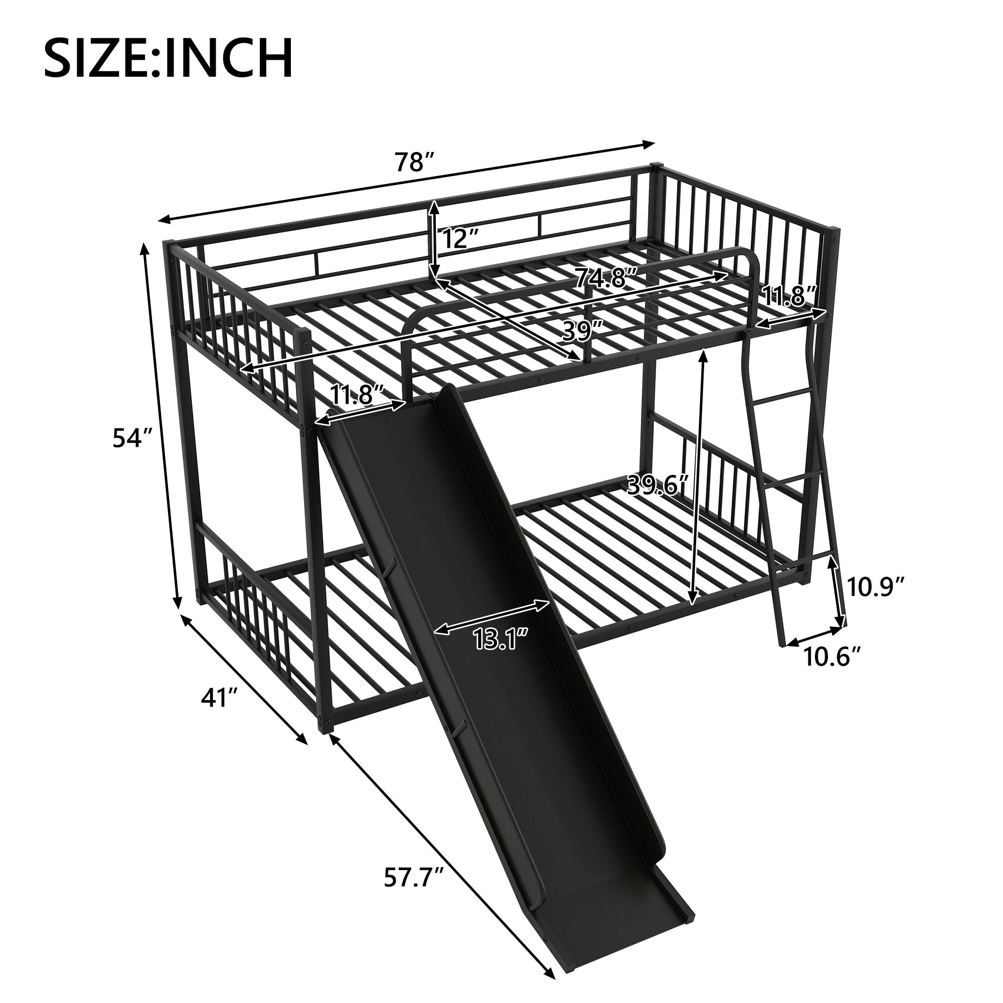 Metal Bunk Bed With Slide, Durable Steel Frame