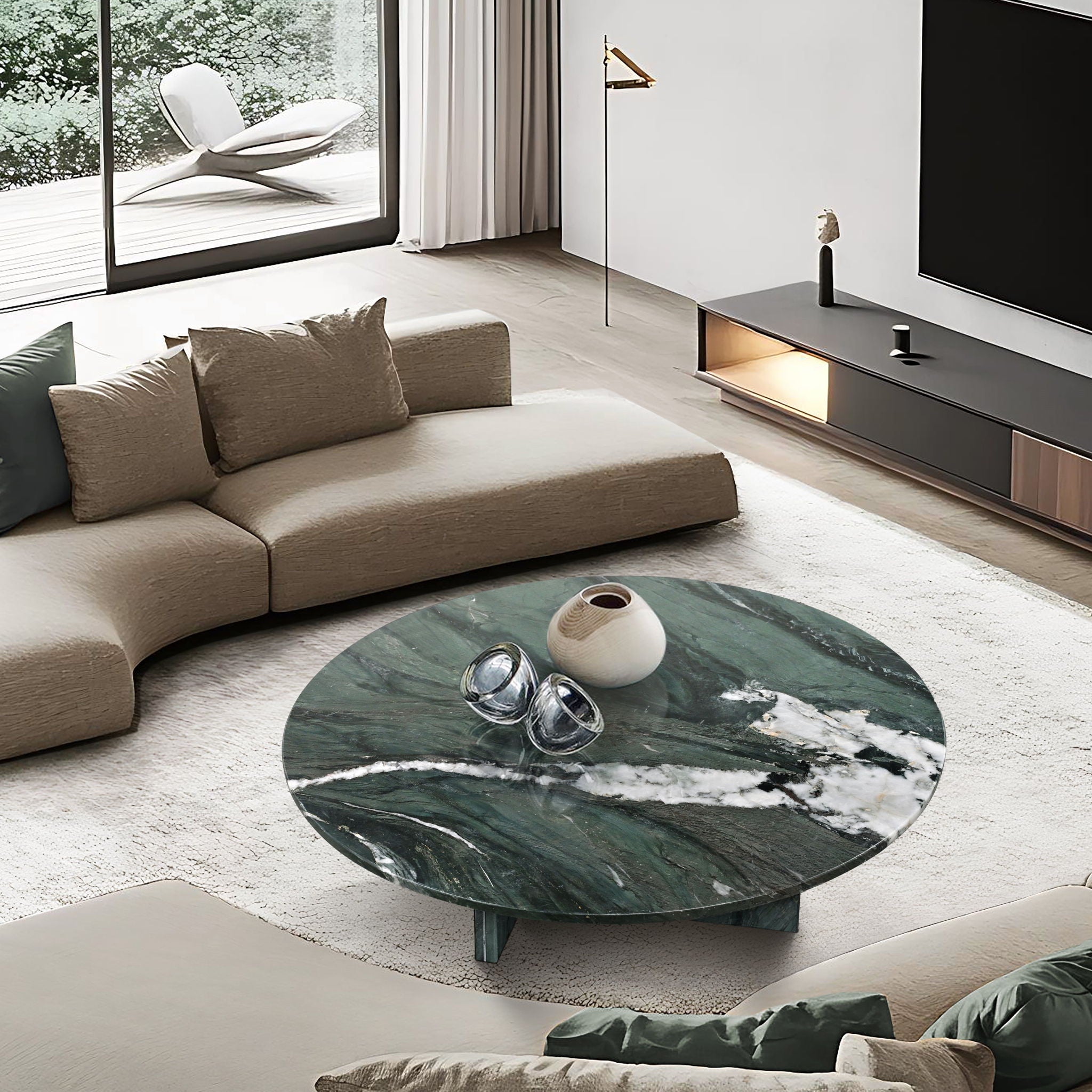 Diamond - Marble Coffee Table, Living Room Centerpiece, Genuine Stone - Green