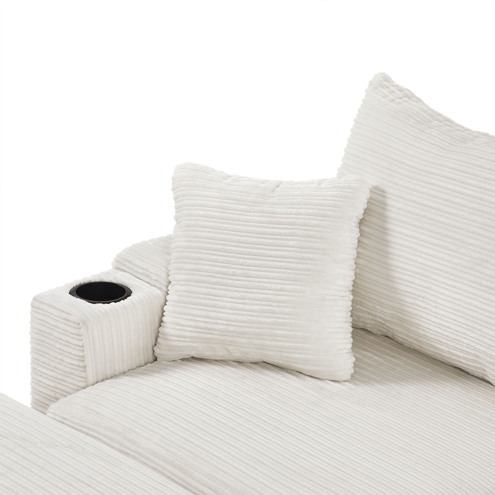 Single Sofa Couch With Storage Space, Movable Ottoman, USB Ports, Cup Holders, Phone Holder