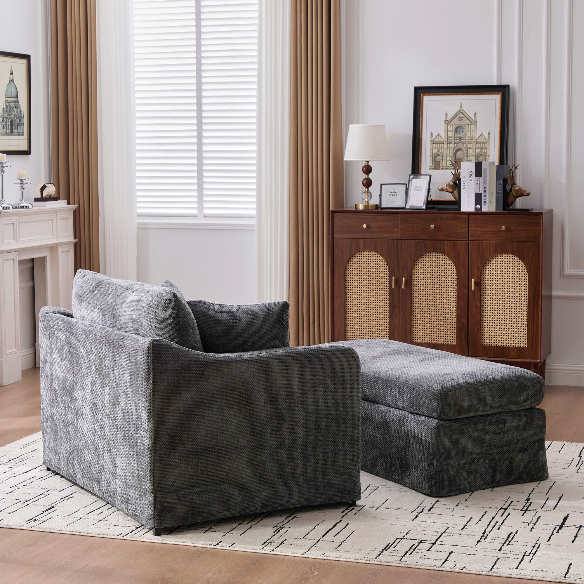 Accent Chair With Ottoman, Includes 2 Bolster Pillows