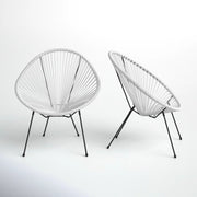 Outdoor Lounge Chair Set With Handwoven Seats, Weather Resistant - White