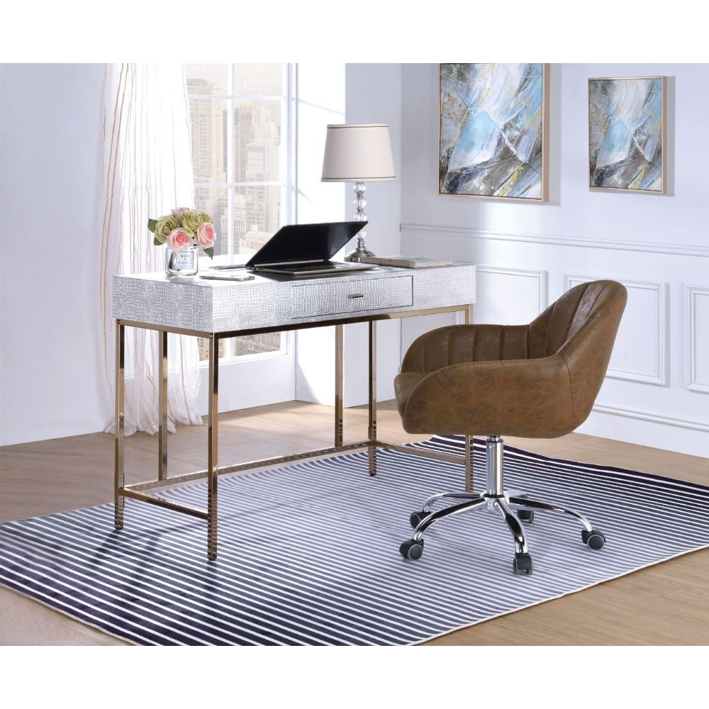 ACME Piety - Vanity Desk - Silver PU & Champagne | Meri Furniture