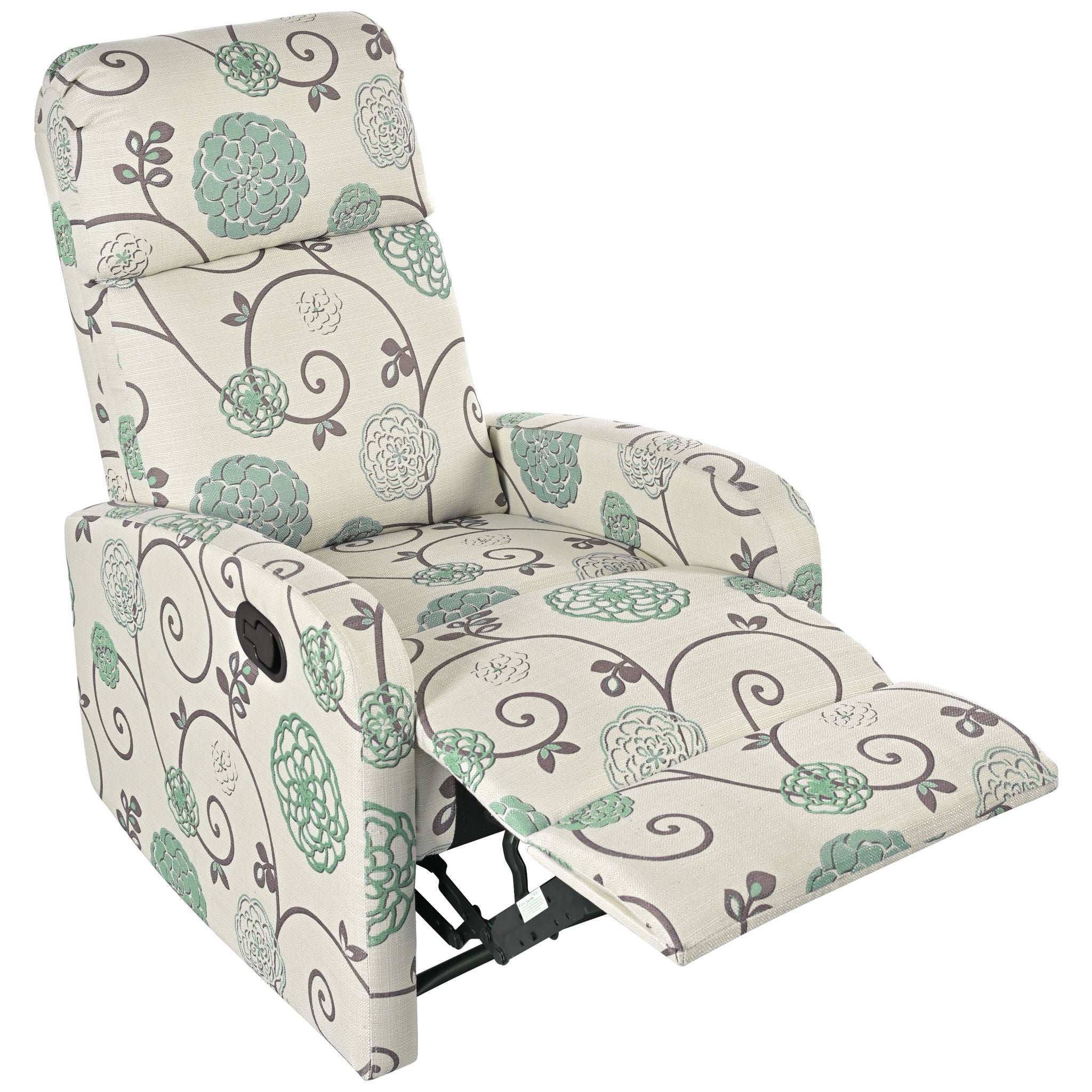 Modern Manual Recliner, Home Theater Chair With Adjustable Backrest For Living Room - Beige / Blue