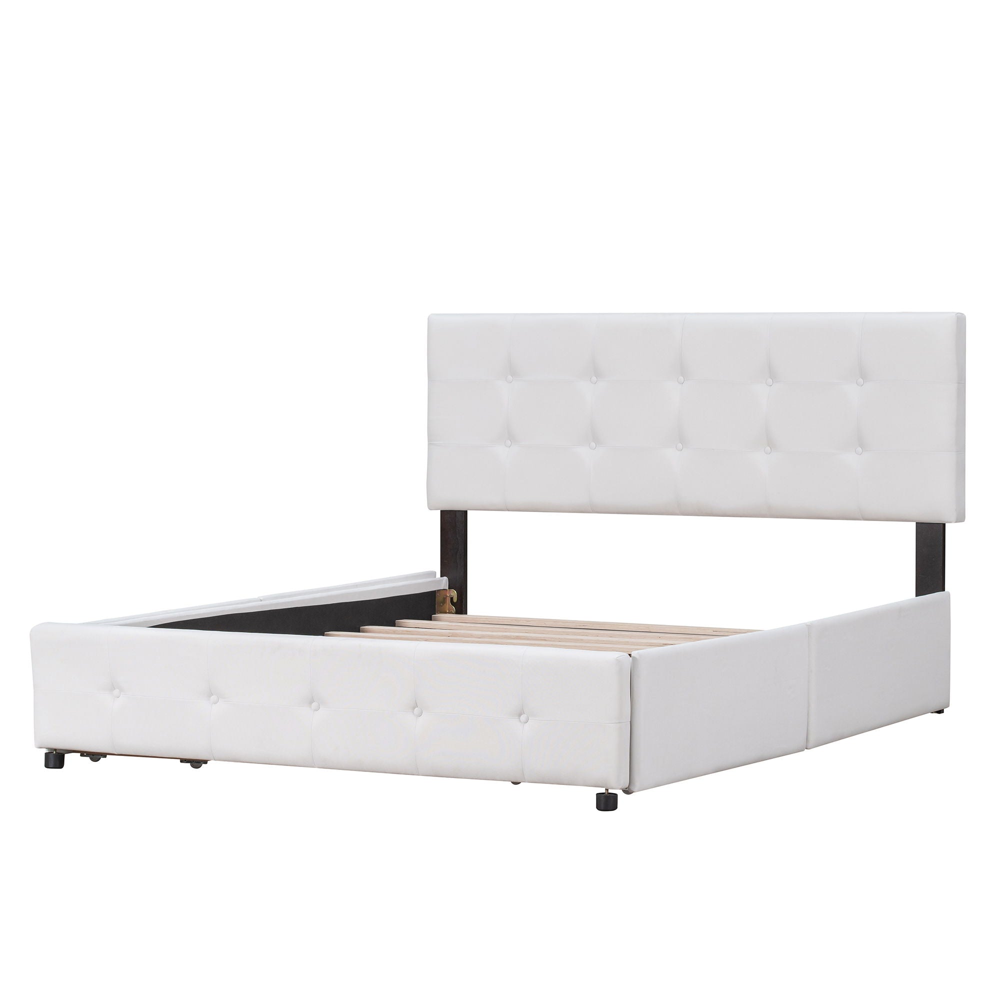 Upholstered Platform Bed With Classic Headboard And Drawers, No Box Spring Needed