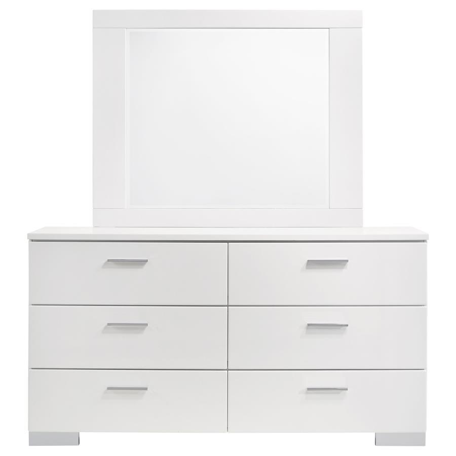 Coaster Fine Furniture Felicity - 6-Drawer Wood Dresser With Mirror - White High Gloss | Meri Furniture