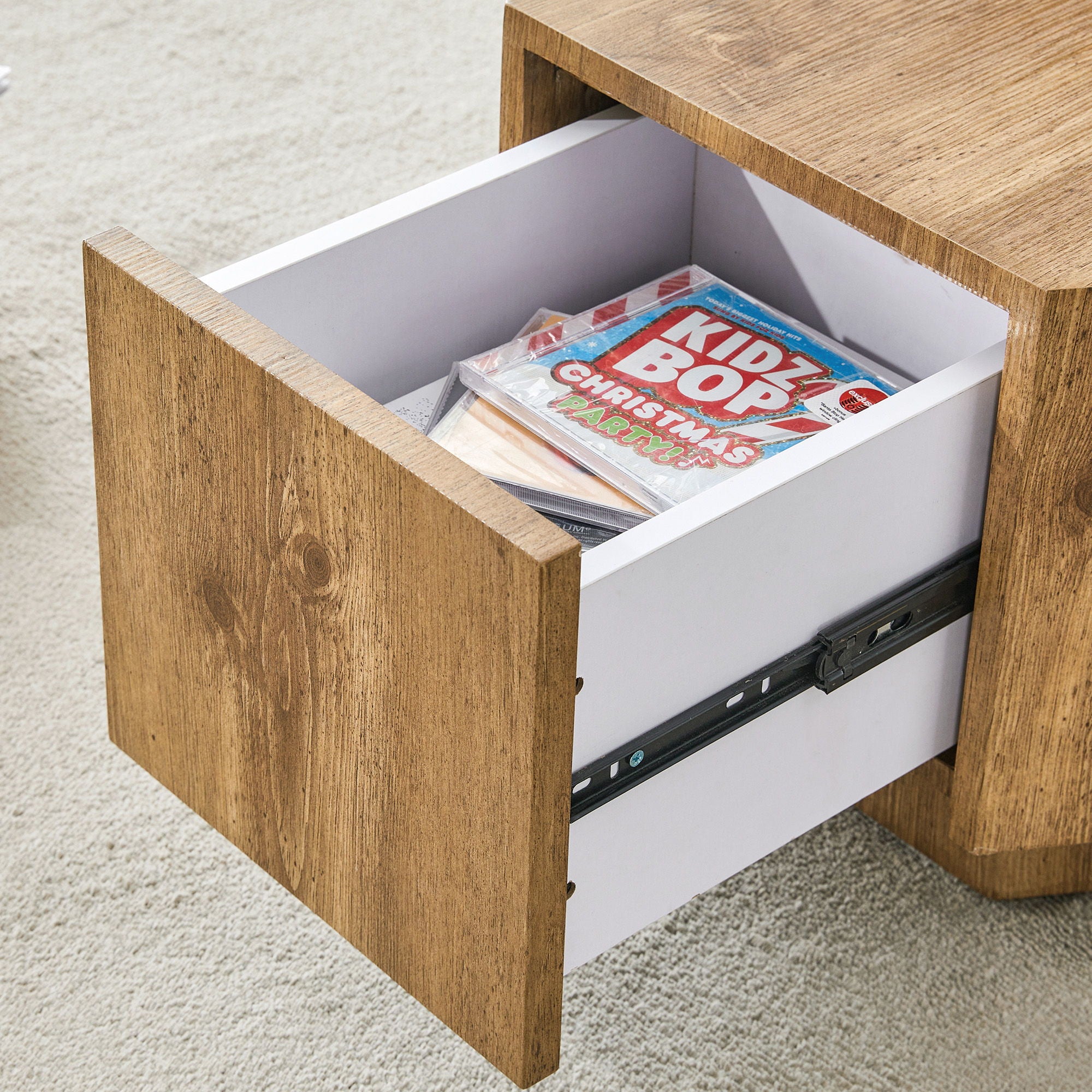 Hexagonal Coffee Table With Drawers - Wood
