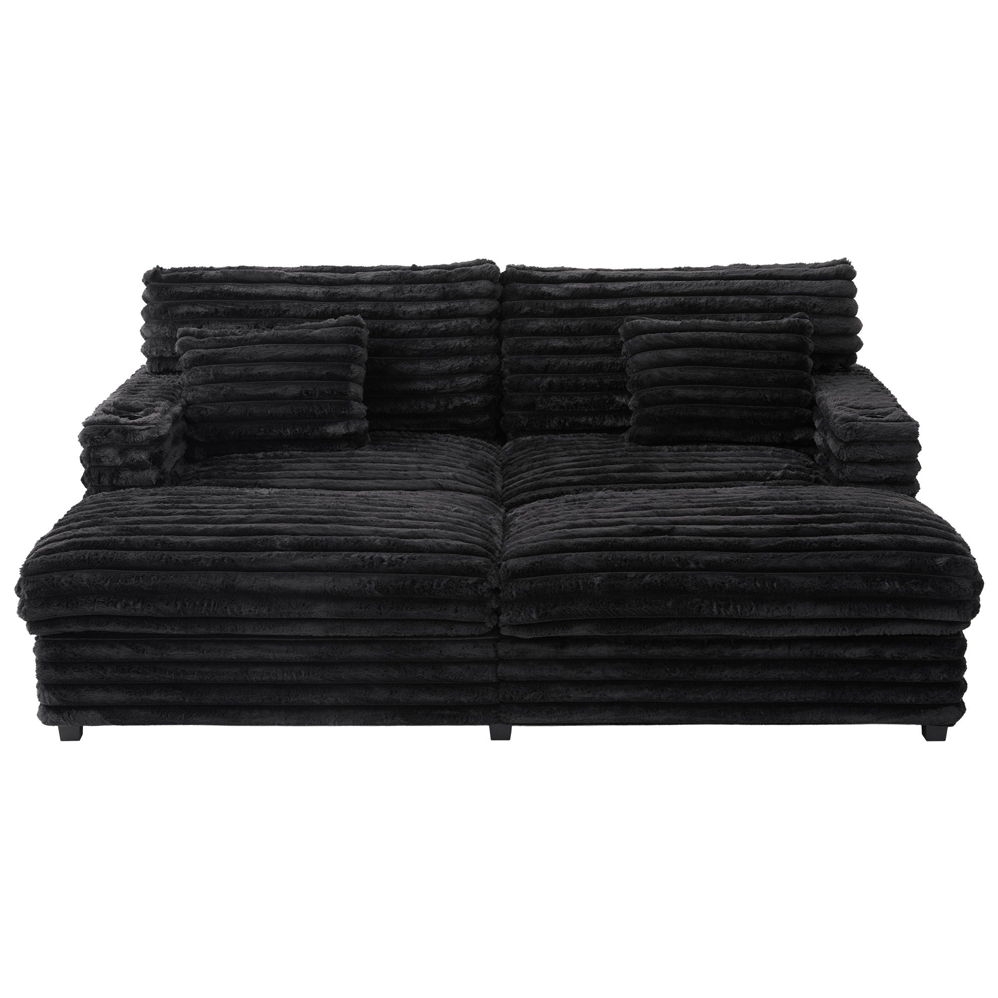 Plush Oversized Double Chaise Lounge Sofa Bed With USB Ports And Cup Holders