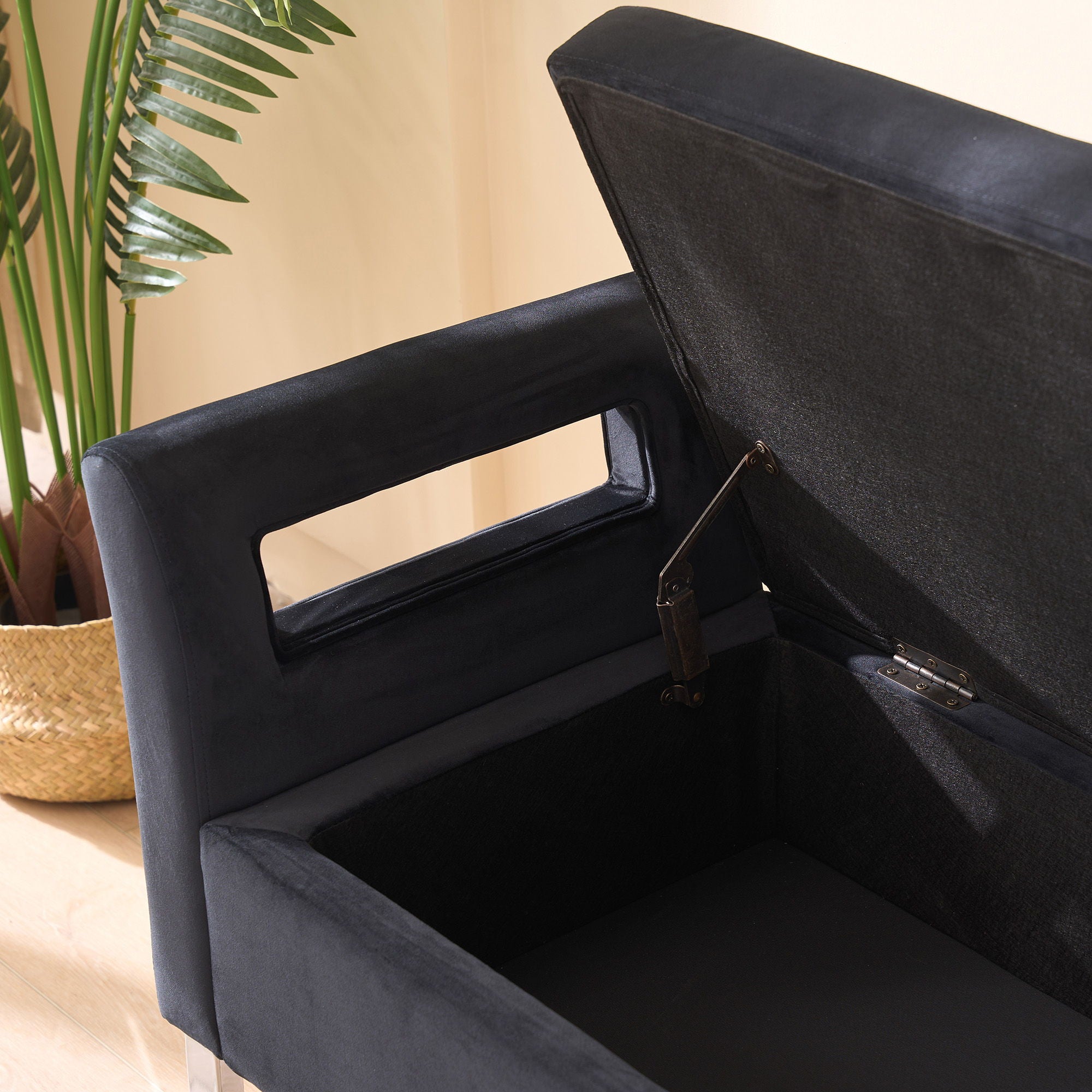 Wide Storage Soft Ottoman Bench With Armrests
