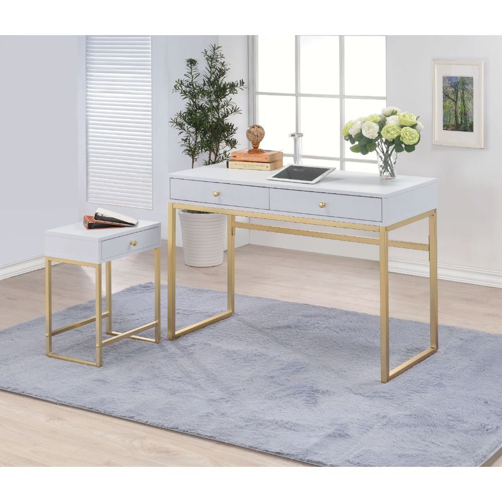 ACME Coleen - Desk - White & Brass | Meri Furniture