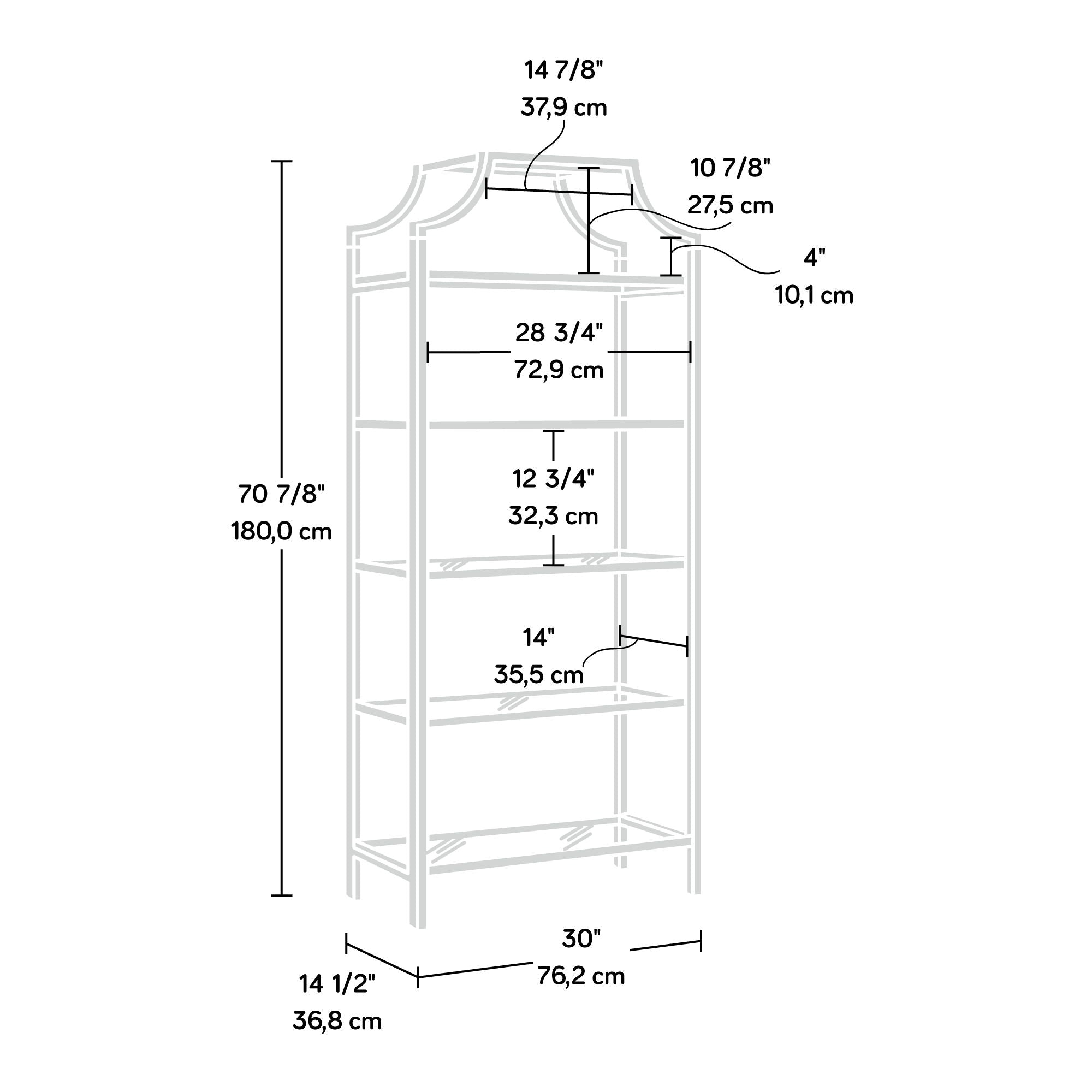 Inter Lux 5-Shelf Bookcase Satin Gold