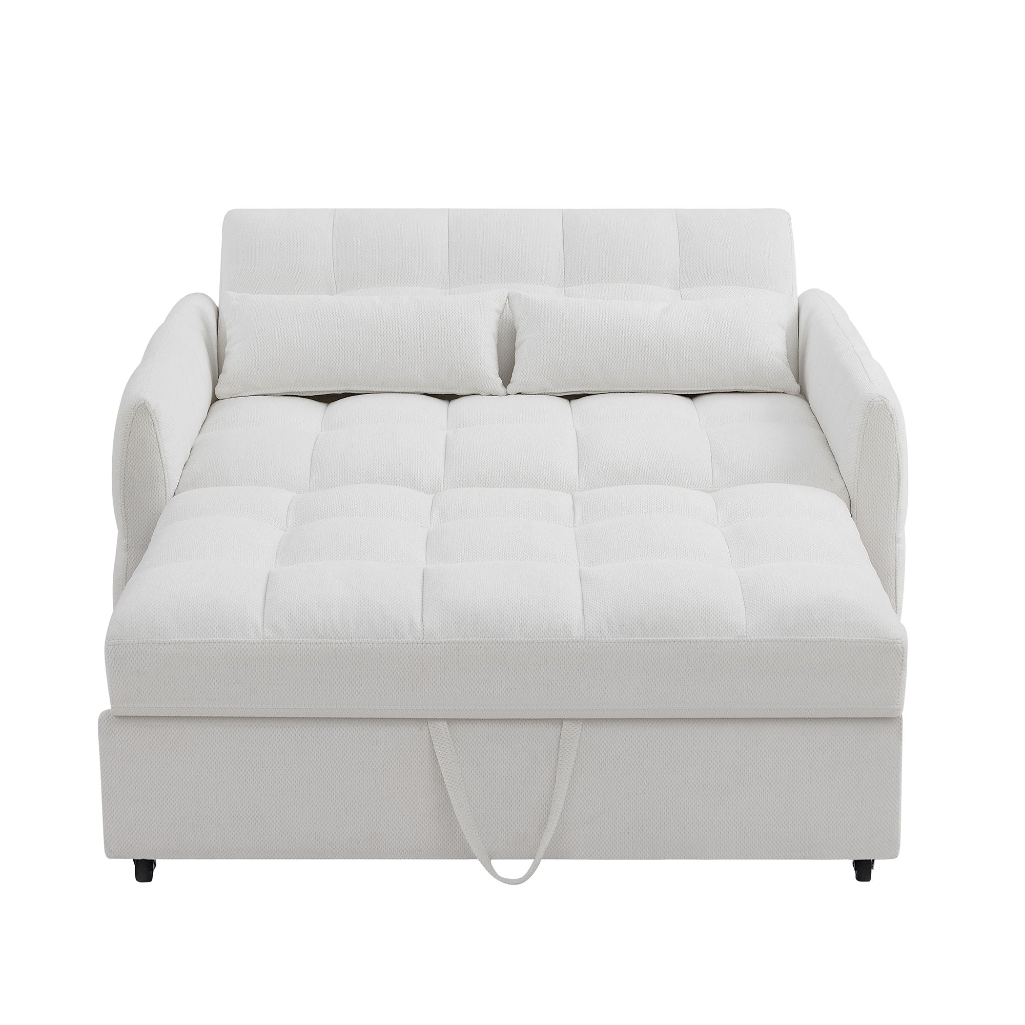 Loveseat Sofa Pull-Out Bed With Adjustable Backrest, 3 USB Ports And 2 Lumbar Pillows For Living Room