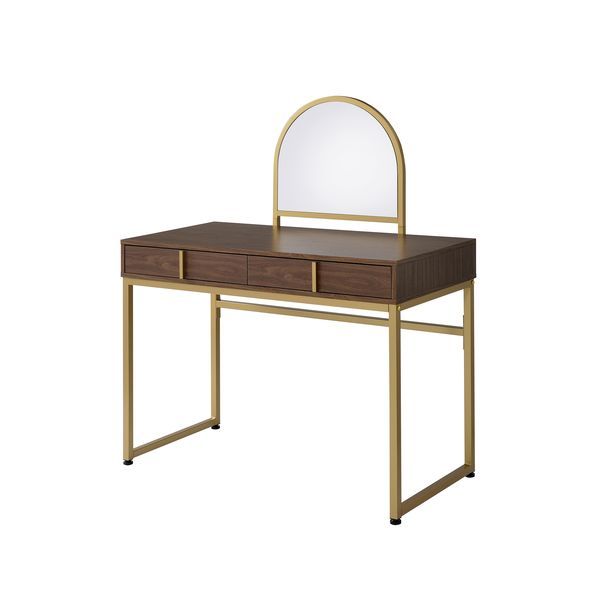 ACME Coleen - Vanity Desk - Walnut & Gold Finish - 50" | Meri Furniture