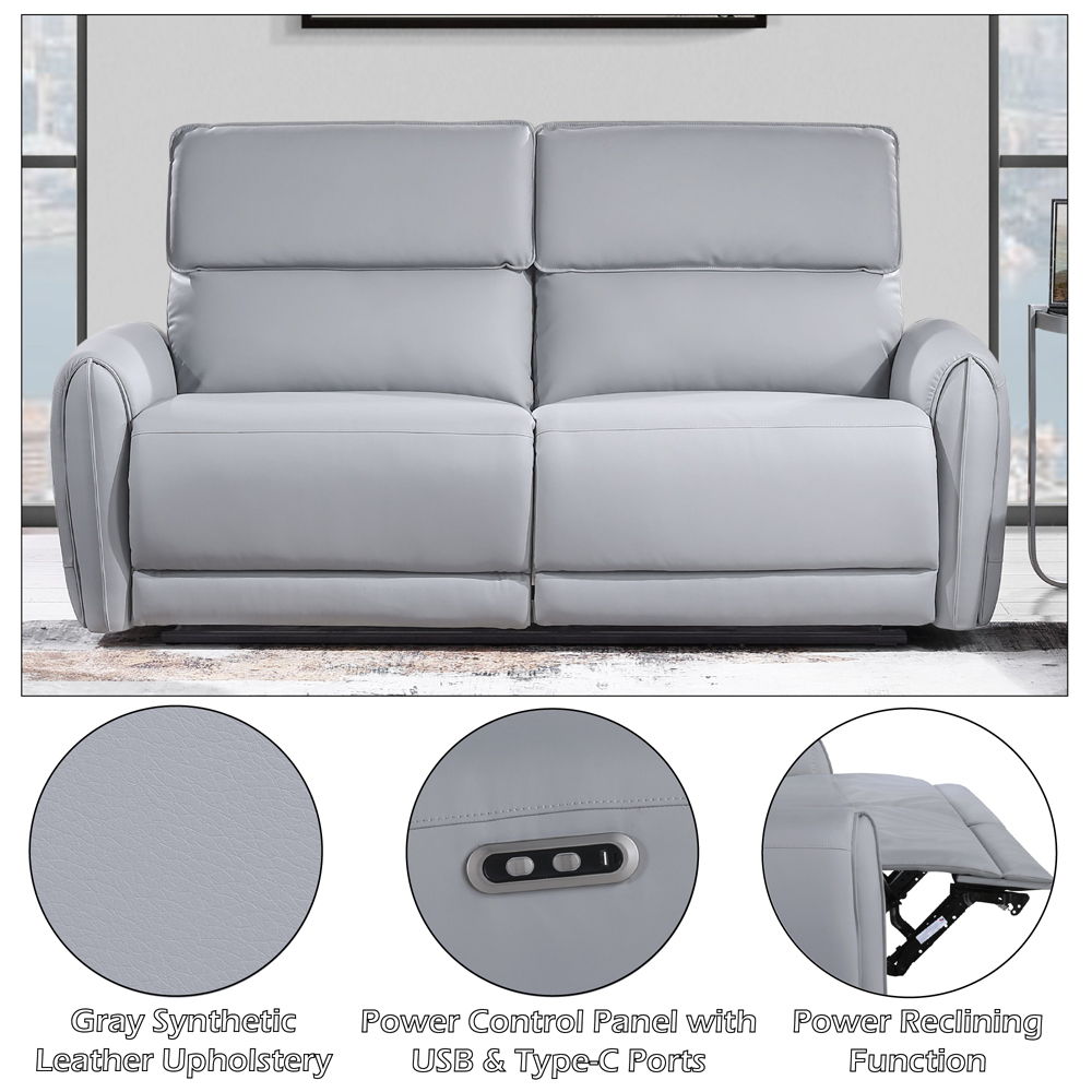 Jeromie - Power Motion Sofa With USB Port - Gray Synthetic Leather