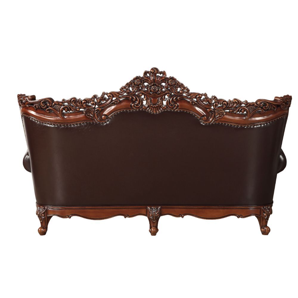 ACME Forsythia - Sofa - Espresso Top Grain Leather Match & Walnut | Meri Furniture