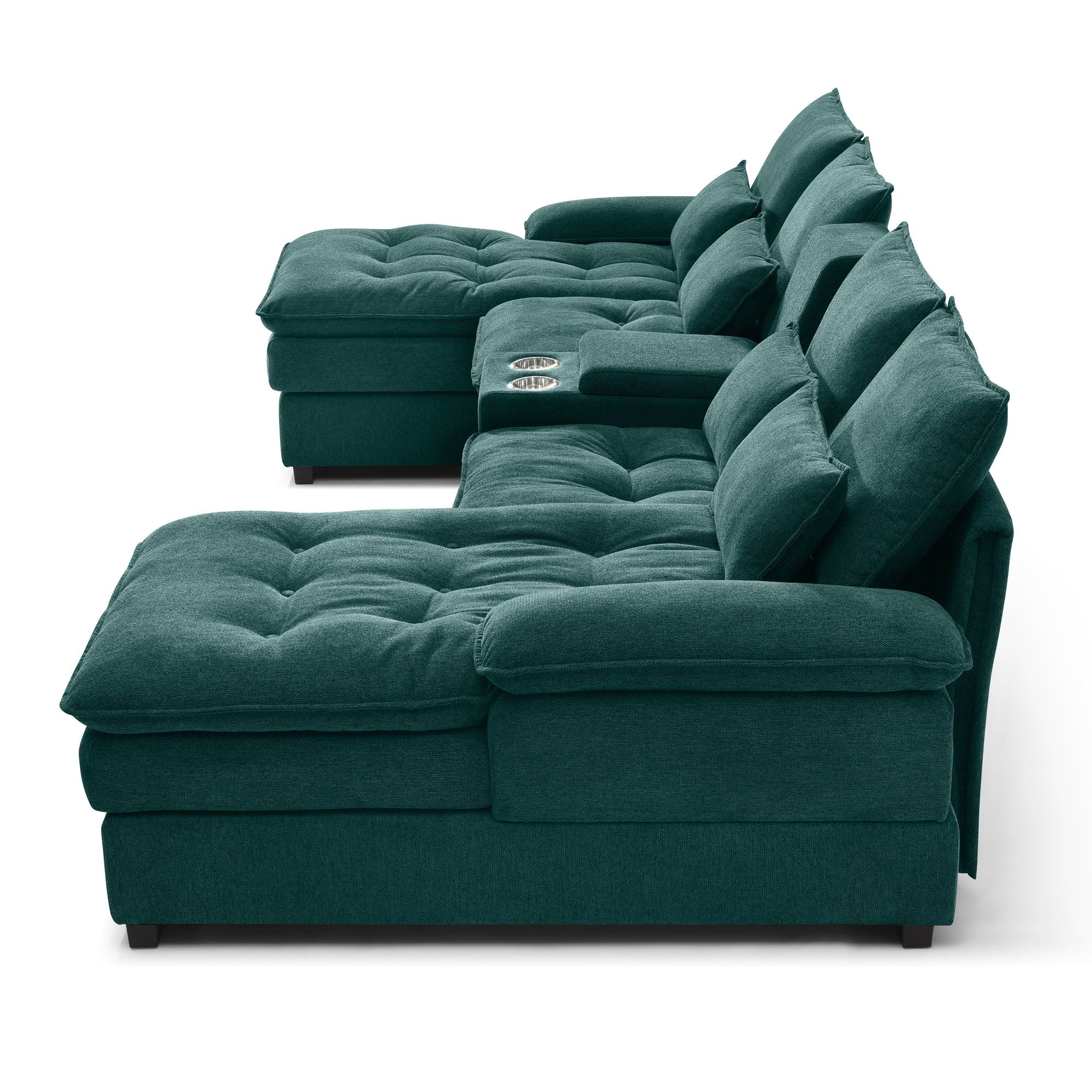 Contemporary U Shaped Sofa With Console And Cupholders