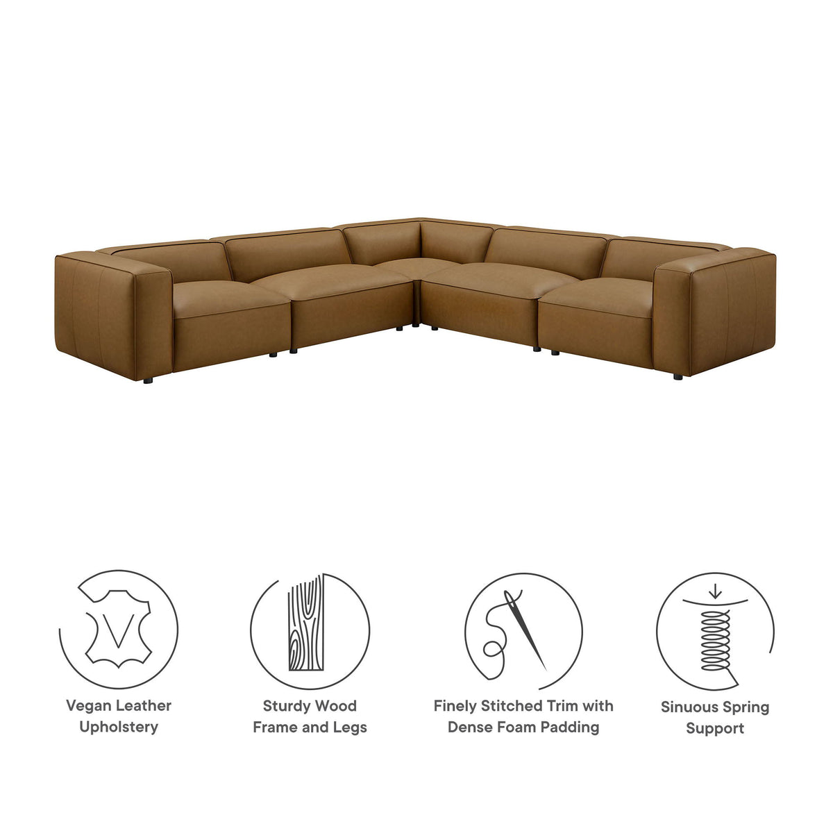 Auren 5-Piece Upholstered Vegan Leather Modular L-Shaped Sofa by Modway