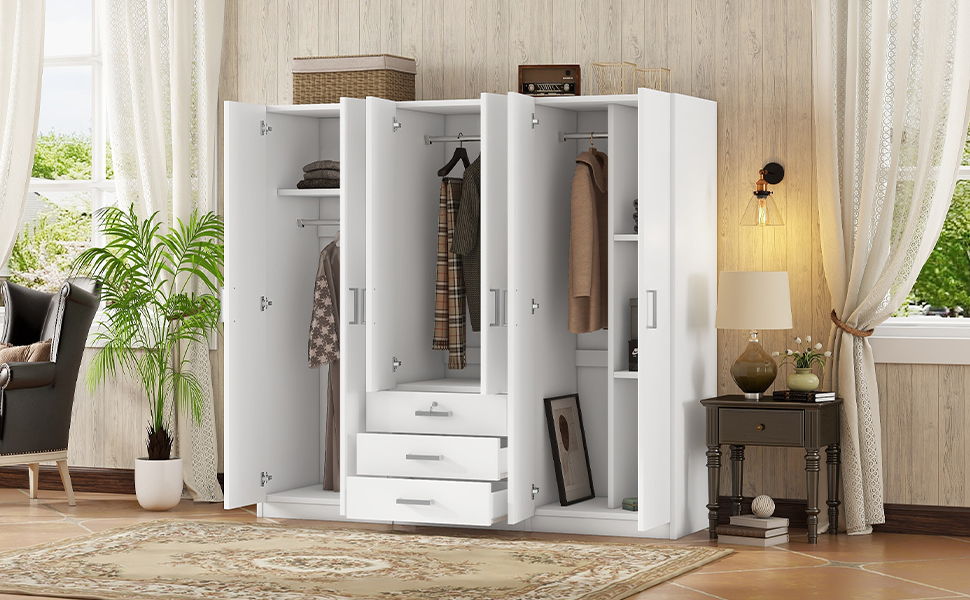 6 Doors Wardrobe Storage For Bedroom, With Big Drawers