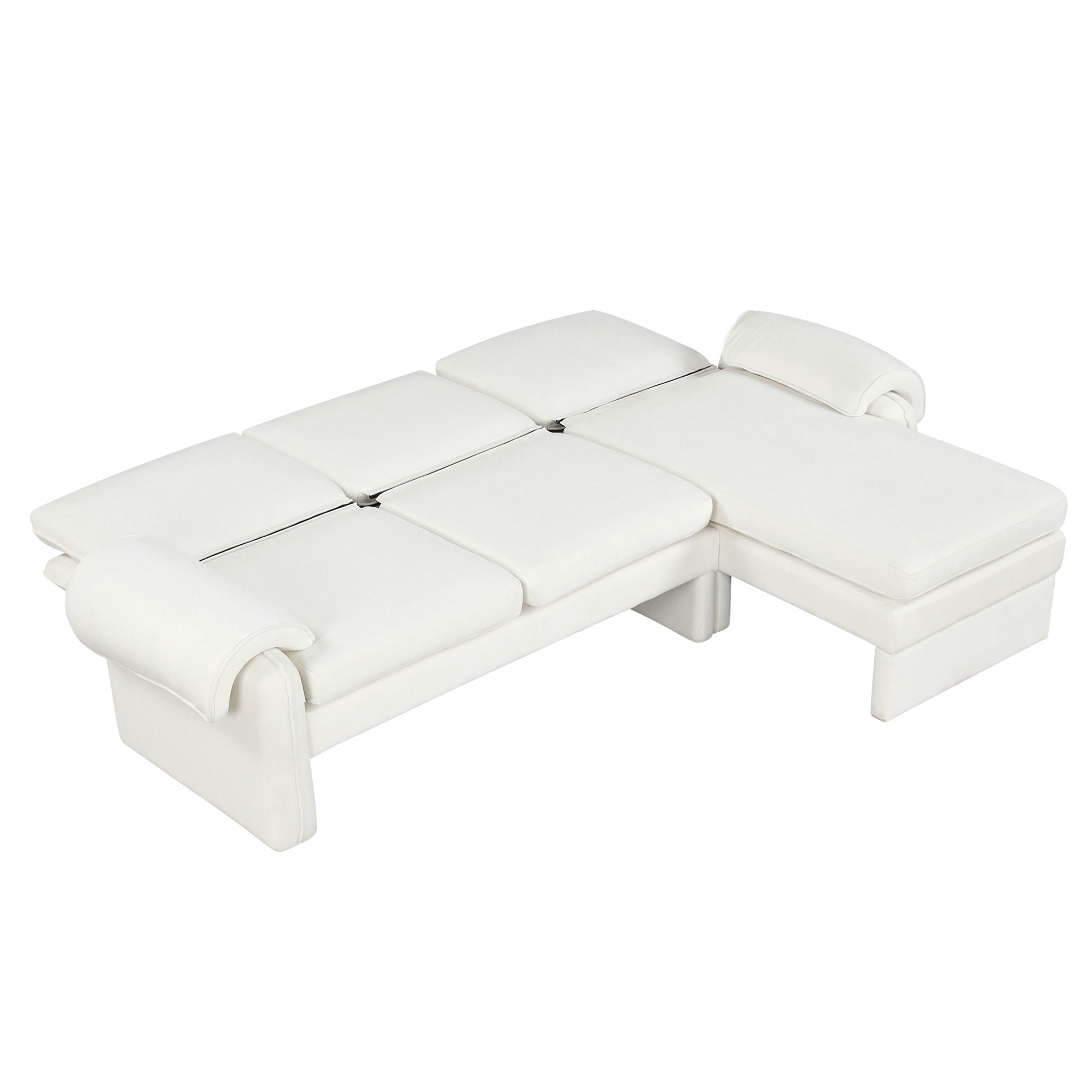 Convertible Futon Sofa Bed With Adjustable Backrest, Reversible Chaise Lounge And 2 Removable Armrest Pillows