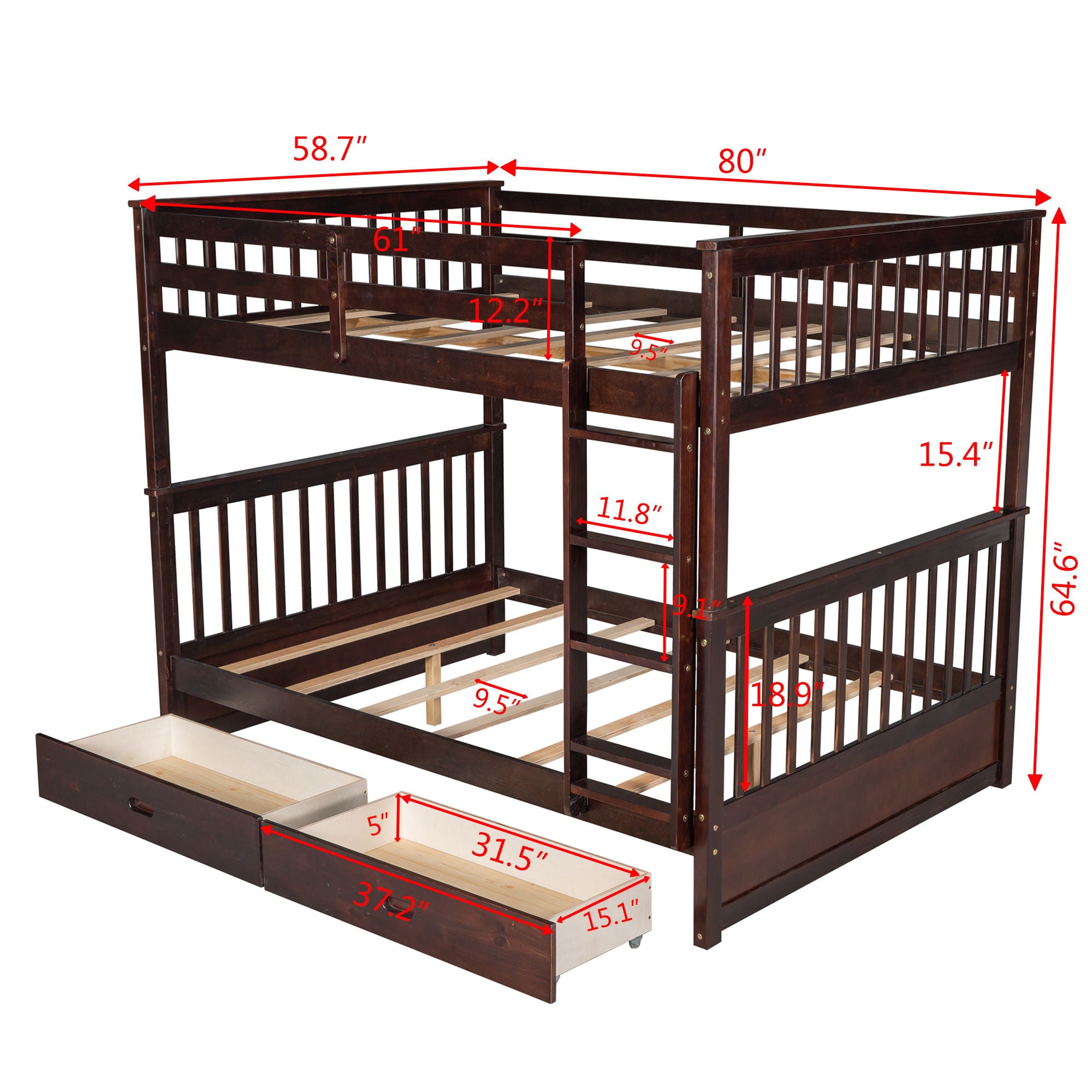 Bunk Bed With Ladders And 2 Storage Drawers