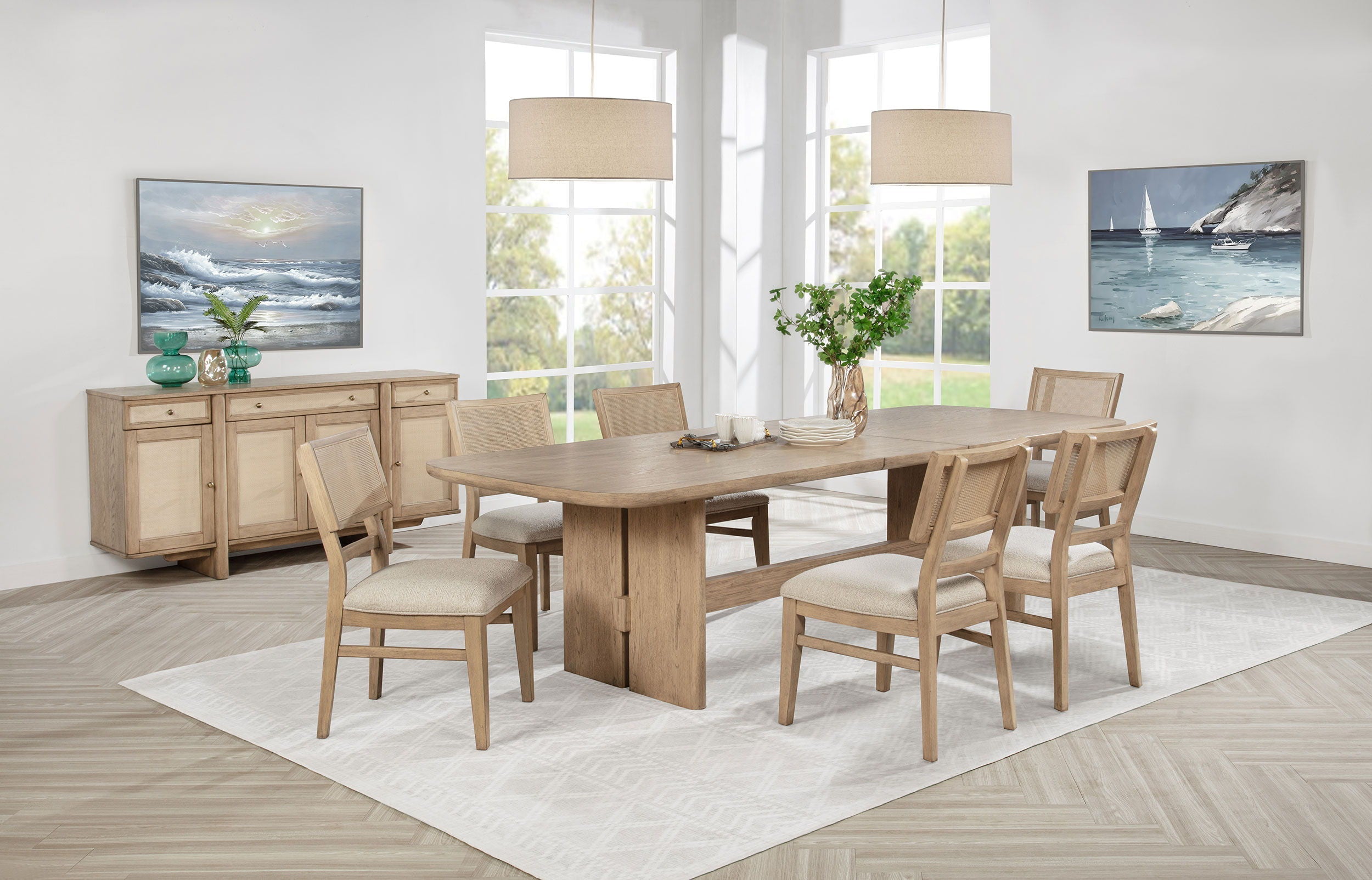 Coaster Fine Furniture Kailani - 7 Piece Rectangular Wood Dining Table Set - Beige Oak | Meri Furniture