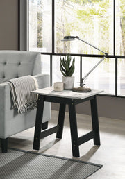 Kenzo 19"W Black End Table with Faux Marble Top Finish