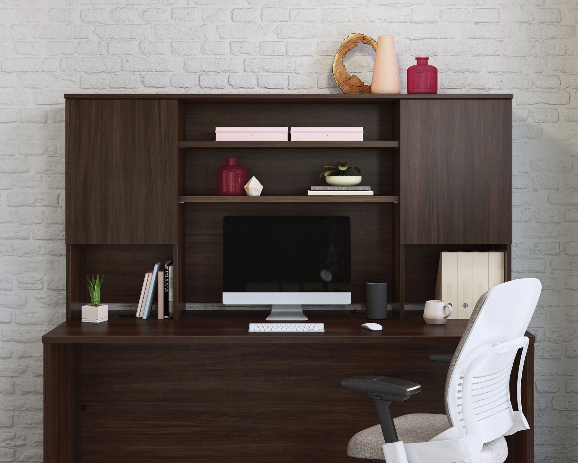 Commercial Desktop Hutch in Noble Elm