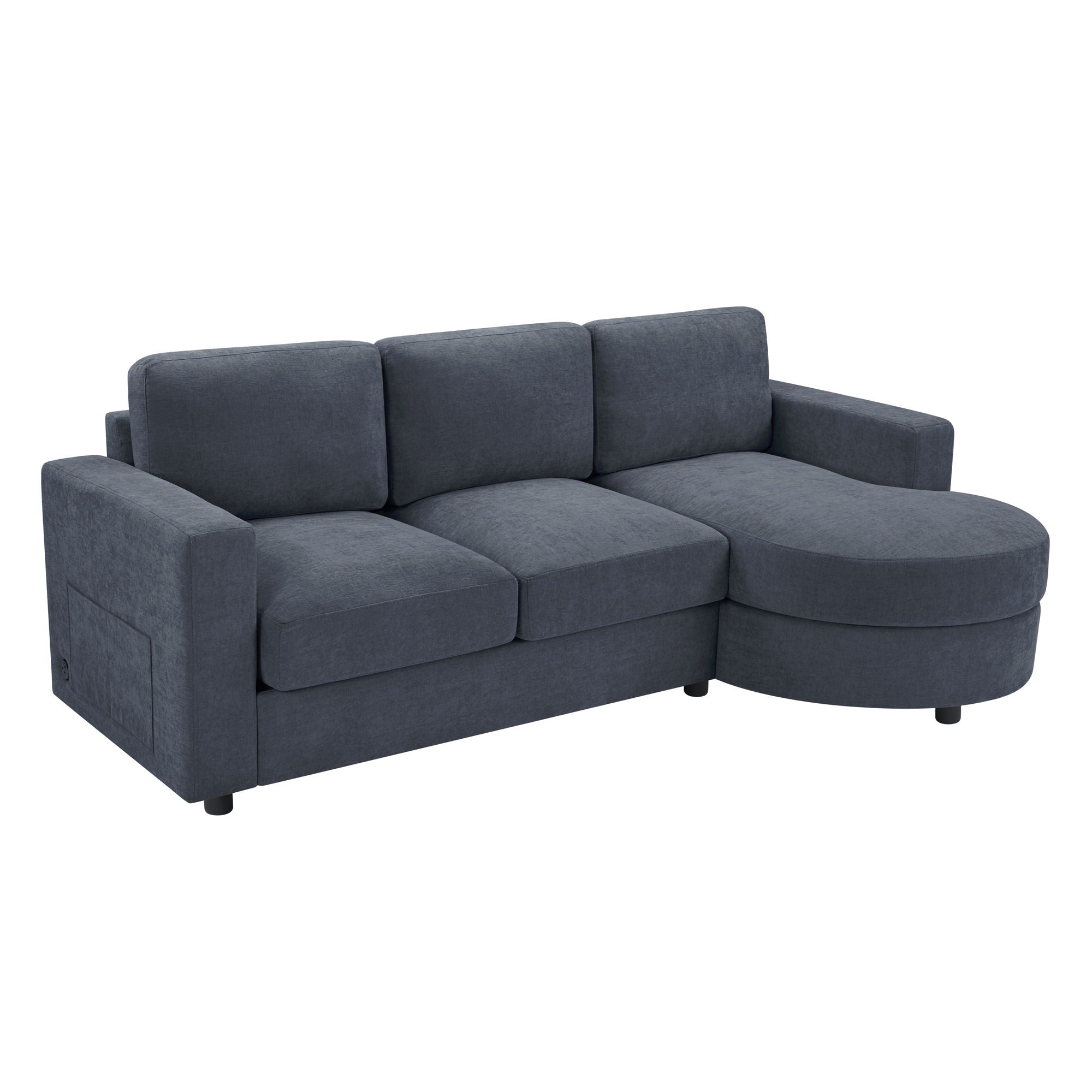 Modern L-Shaped Sectional Sofa With Curved Chaise, USB Ports, And Side Storage Pockets