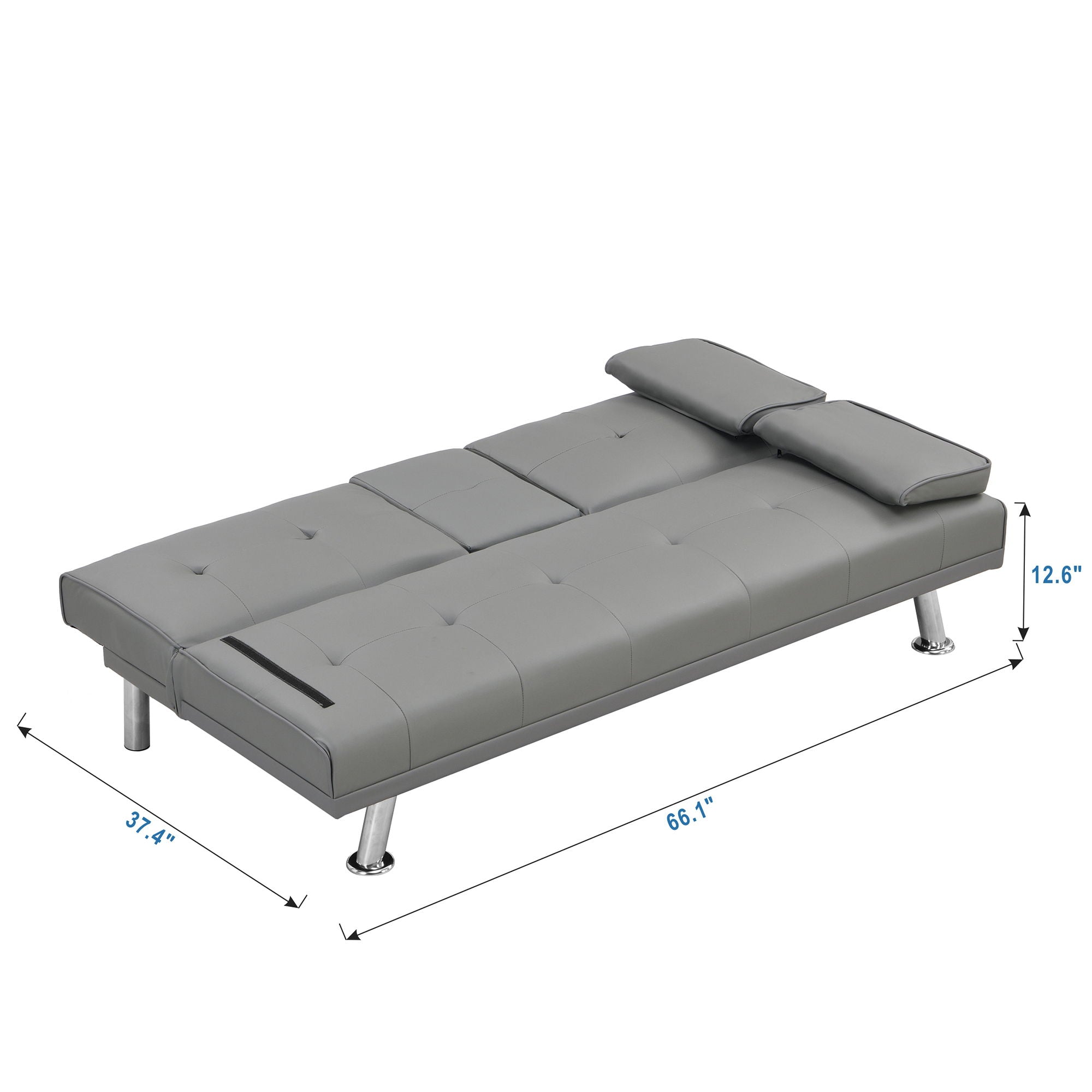 Modern Sofa Bed With Armrest 2 Holders, Wood Frame & Stainless Leg