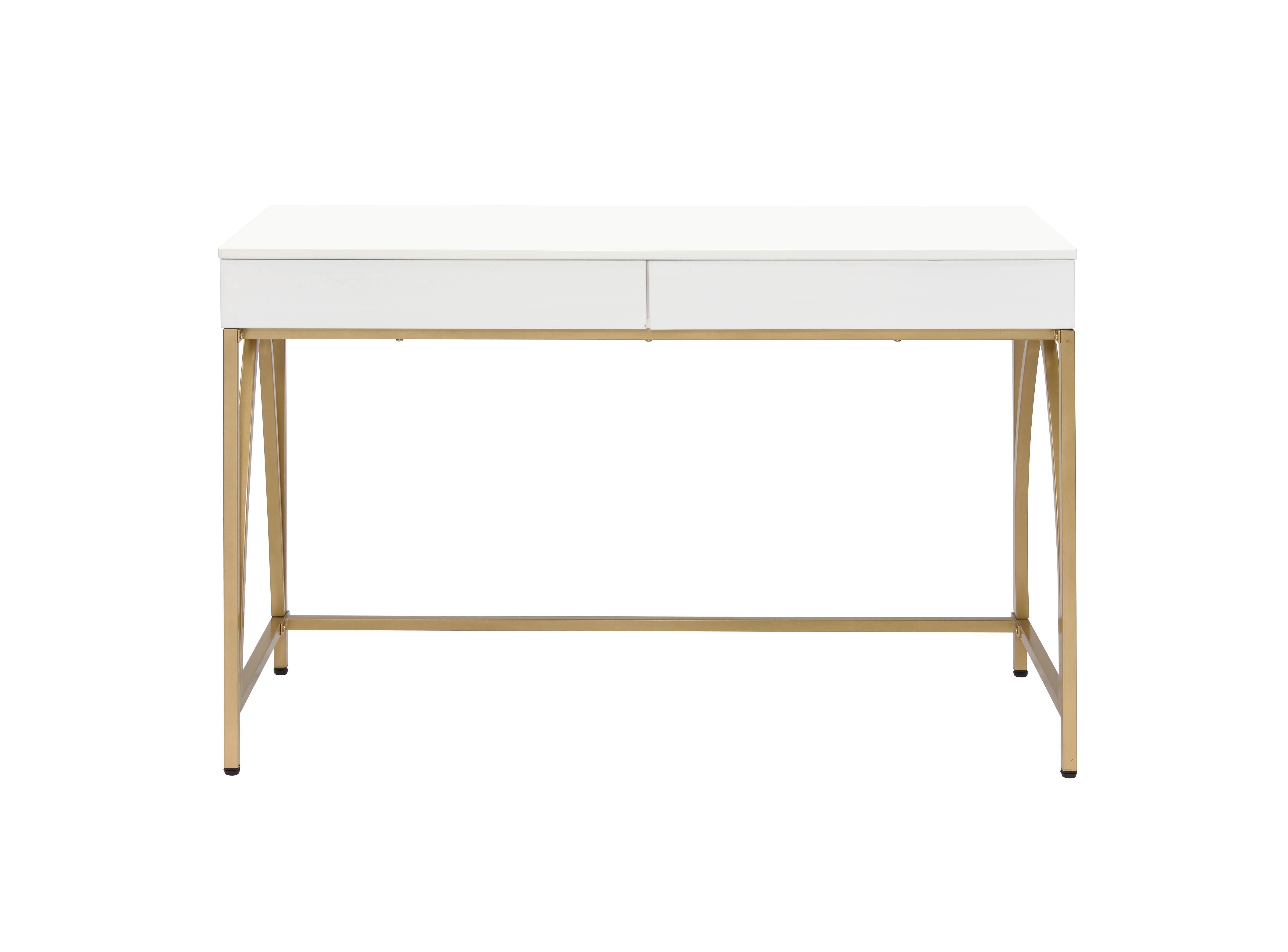 ACME Lightmane - Vanity Desk - White High Gloss & Gold Finish | Meri Furniture