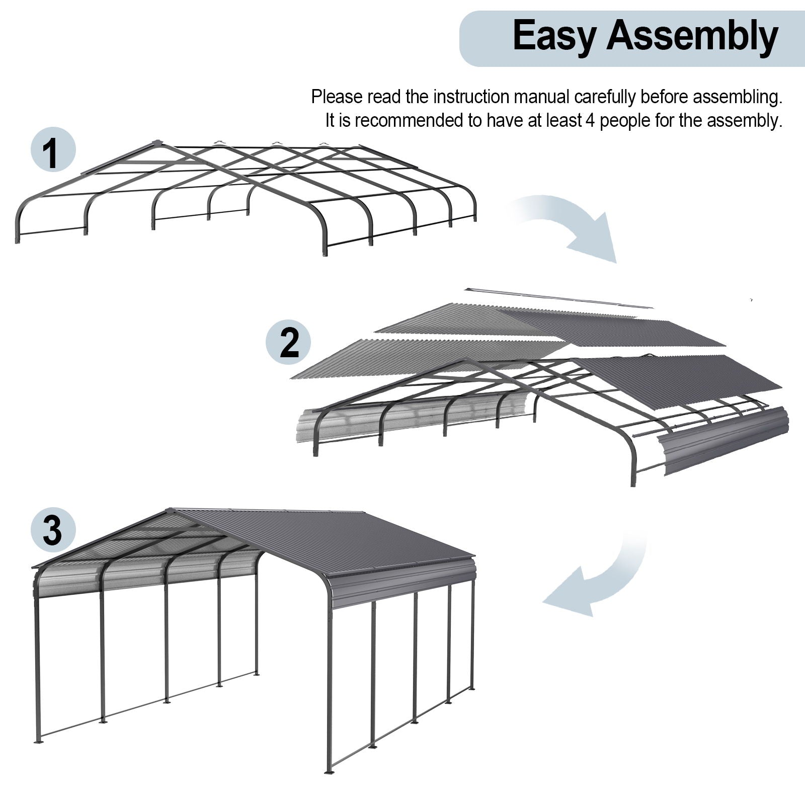 Metal Carport 12 X 20 Ft Heavy Duty With Galvanized Steel Roof Metal Garage Canopy With Galvanized Steel Roof & Frame Car Tent Outdoor Storage Shed For Car Boats And Truck - Alabaster / Dark Gray