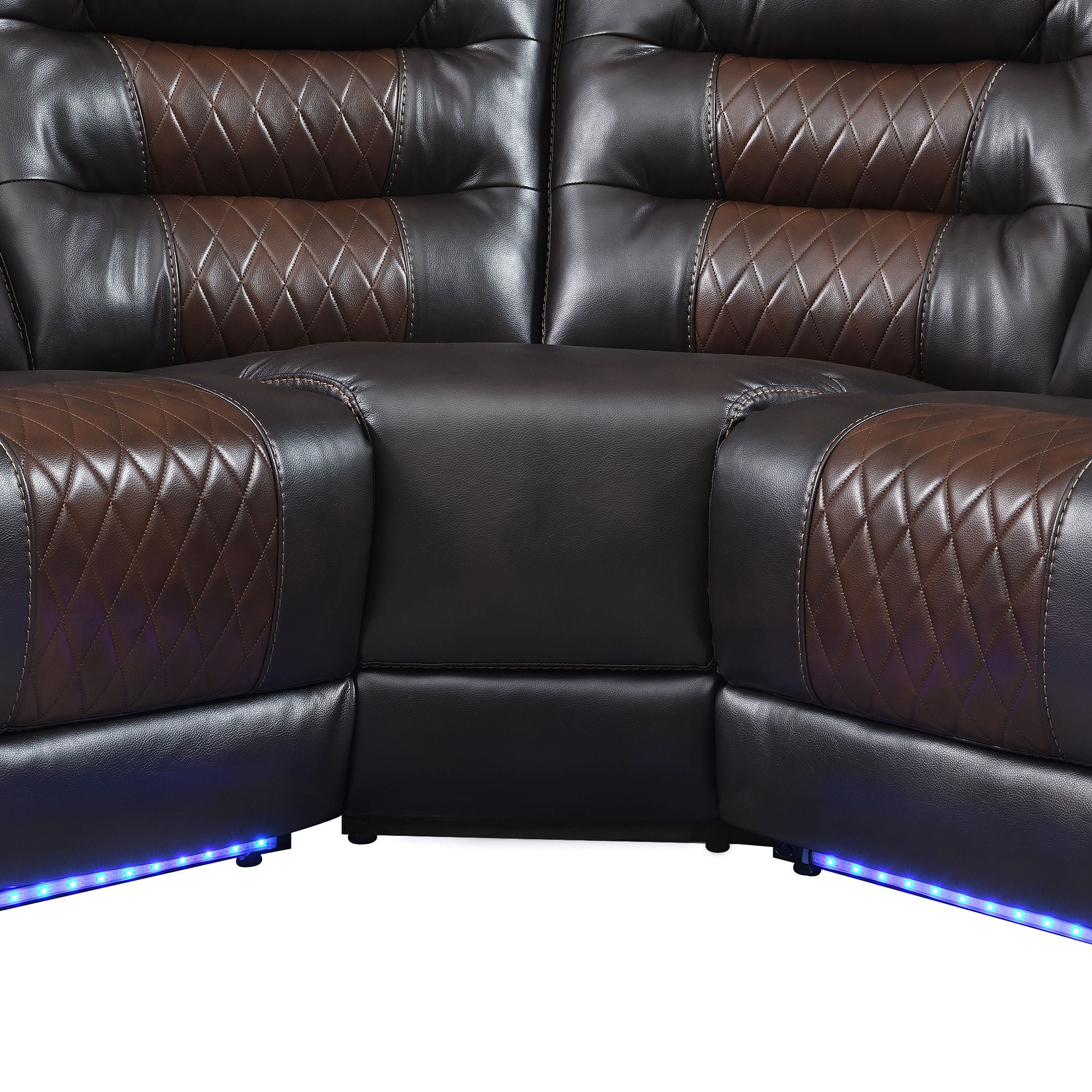 Manual Reclining Sectional Sofa Set, L Shaped Symmetrical Motion Sofa Corner Couch Sets With Storage Boxes, 4 Cup Holders And LED Light Strip For Living Room