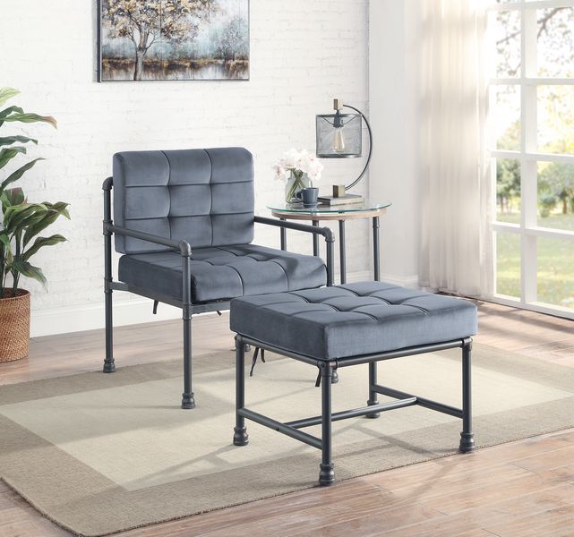 ACME Brantley - Ottoman - Gray Velvet & Sandy Gray Finish | Meri Furniture