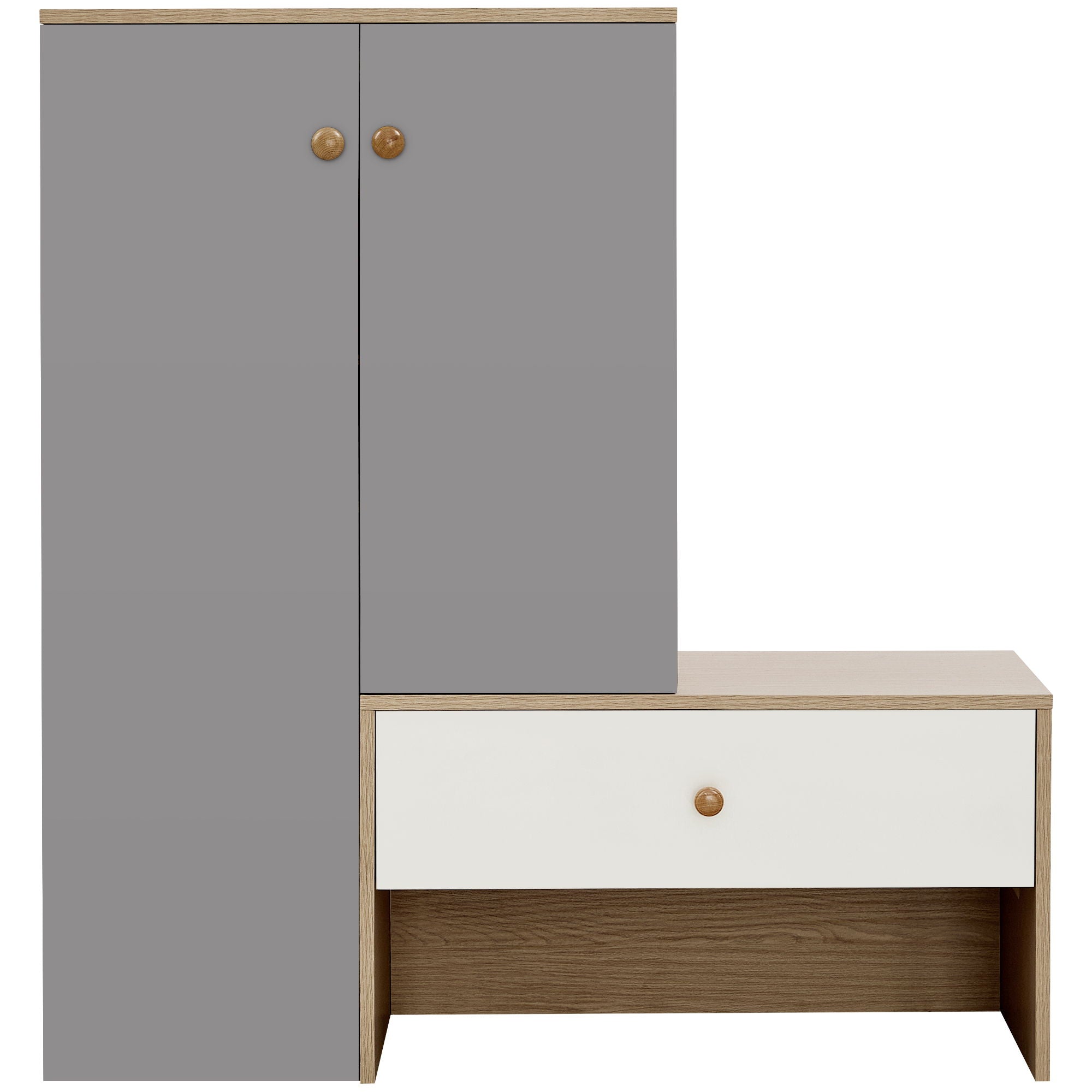 Modern Multi Functional Shoe Storage Bench & Cabinets With Adjustable Shelves - Gray / Natural Wood / White