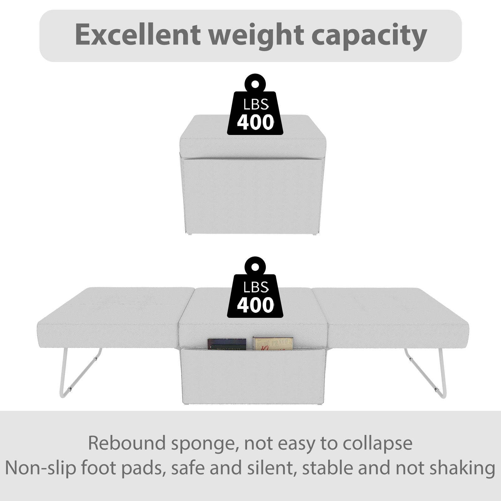 Modern Convertible Sofa Bed 4 In 1 Folding Ottoman Sleeper With Adjustable Backrest