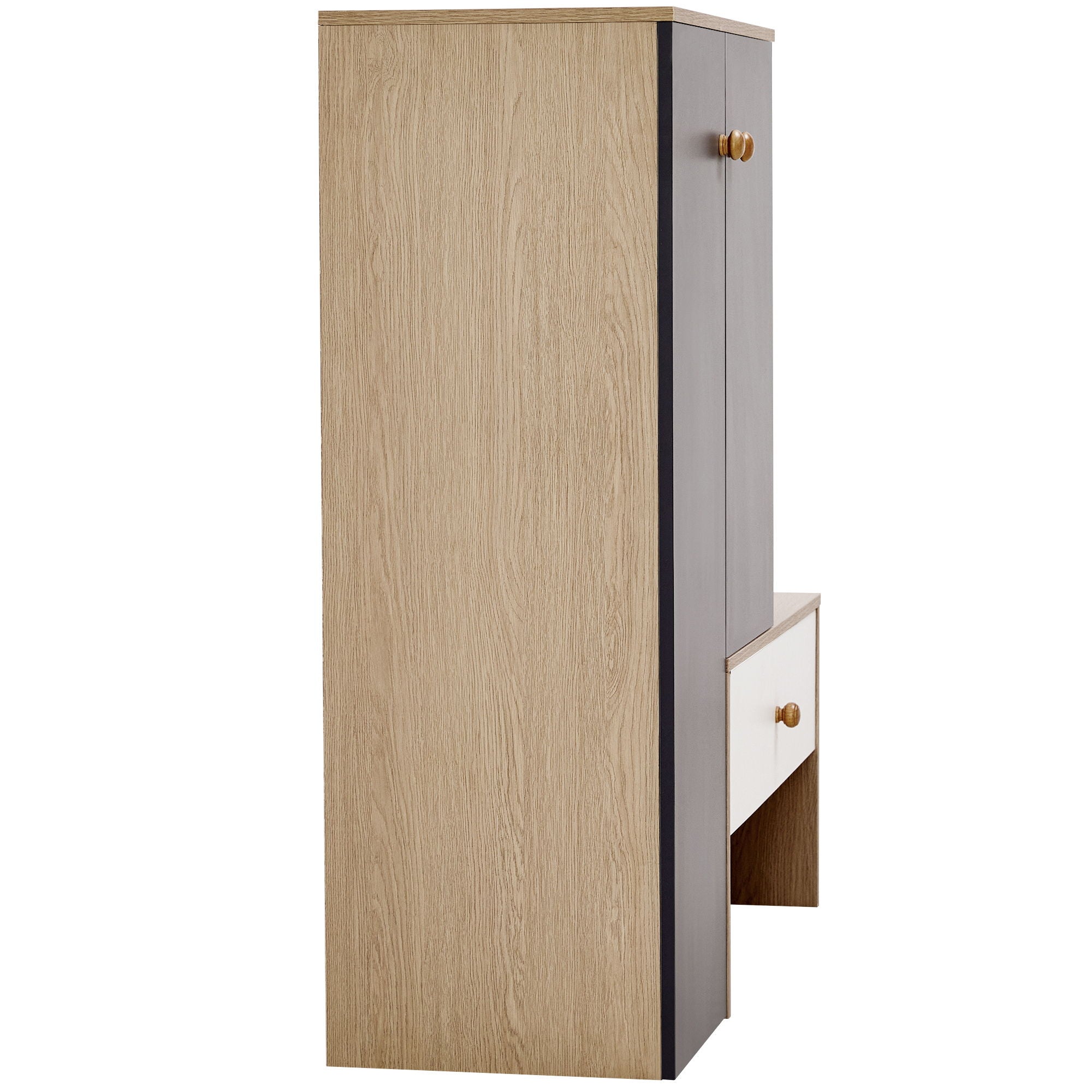 Modern Multi Functional Shoe Storage Bench & Cabinets With Adjustable Shelves - Gray / Natural Wood / White