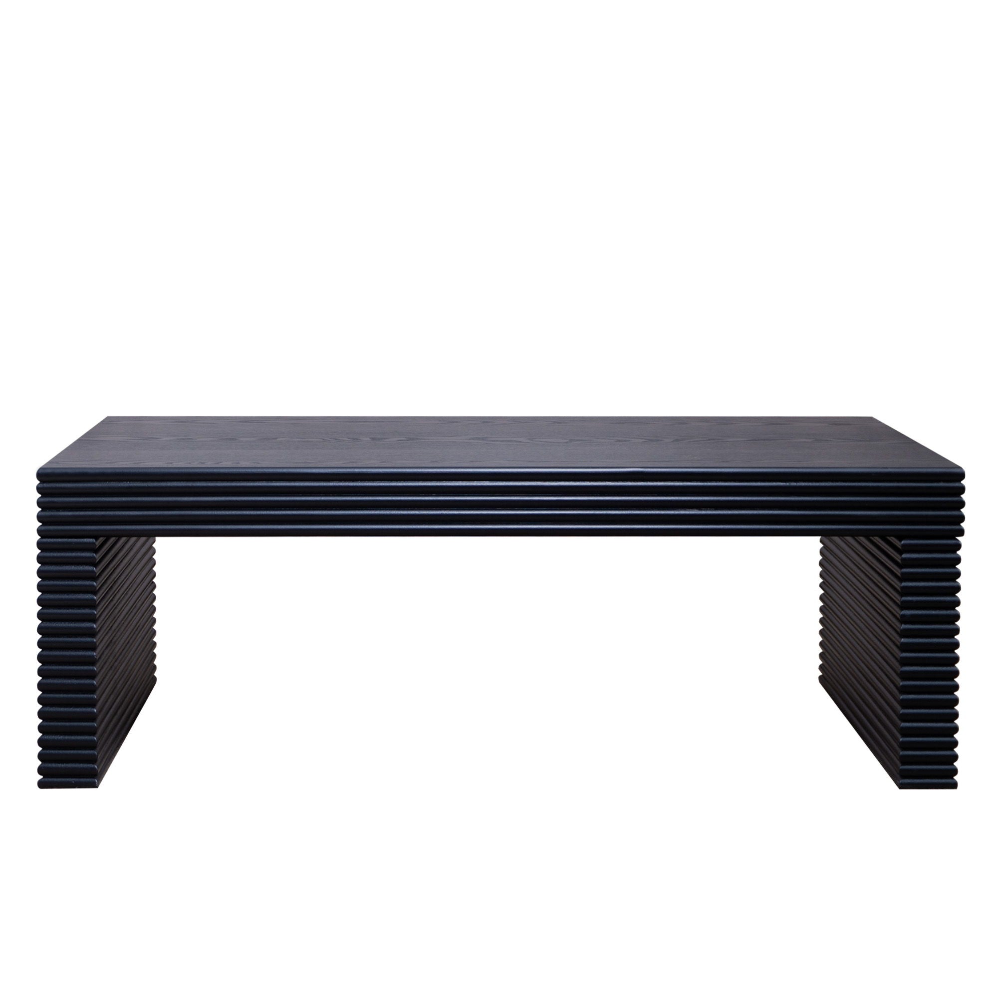 Modern Ribbed Coffee Table, Rectangular Low Profile Center Table For Living Room - Black