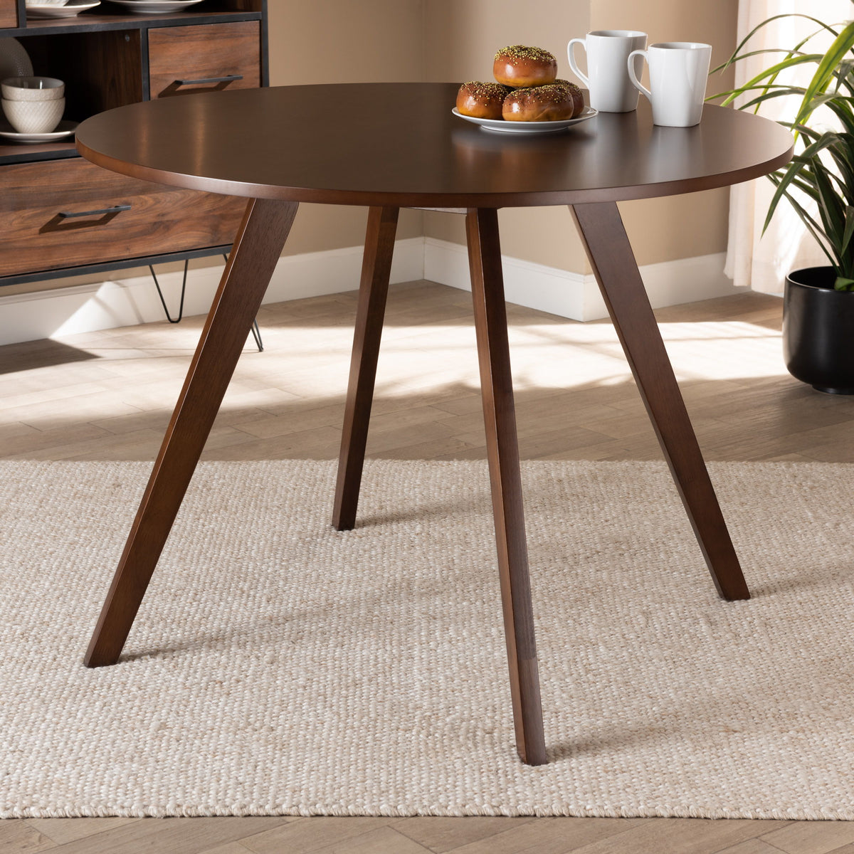 Alana Mid-Century Modern Transitional Walnut Brown Finished Round Wood Dining Table