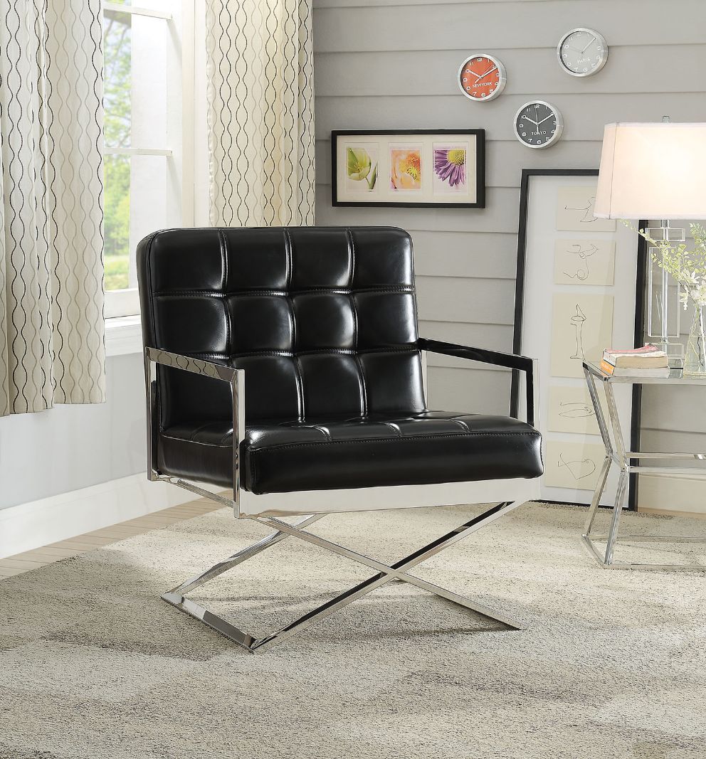 ACME Rafael - Accent Chair - Black PU & Stainless Steel | Meri Furniture