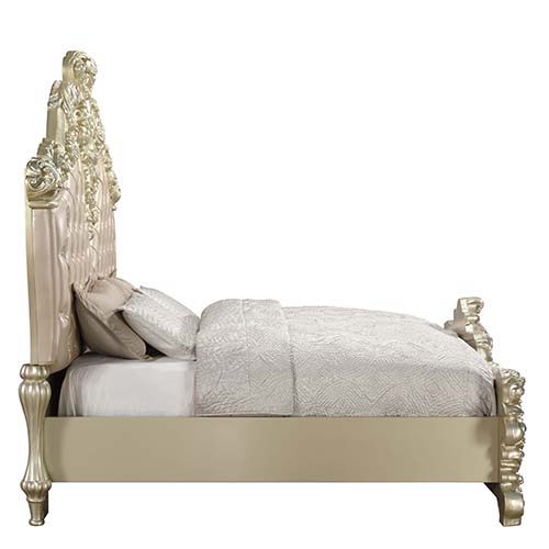 ACME Vatican - Eastern King Bed - PU Leather, Light Gold & Champagne Silver Finish | Meri Furniture